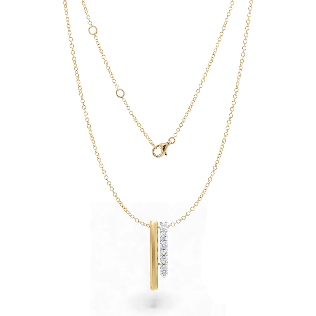 BeBling 14K Two-Tone Gold Diamond Linear Brilliance Bar Pendant Necklace - front view
