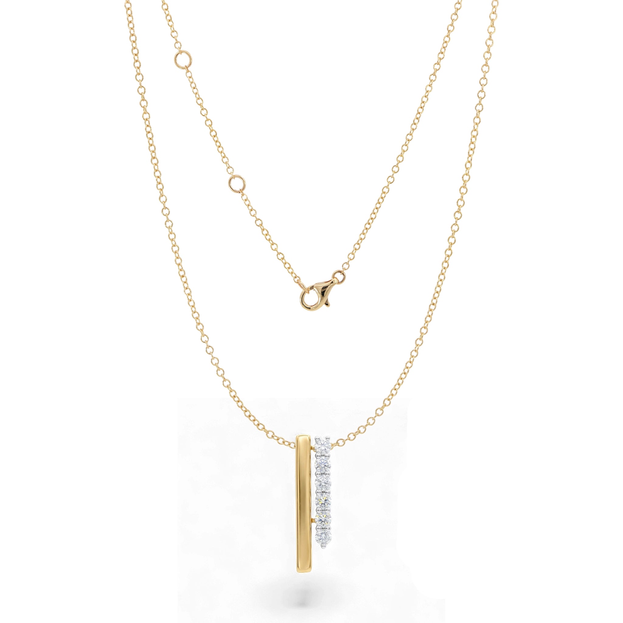 BeBling 14K Two-Tone Gold Diamond Linear Brilliance Bar Pendant Necklace - front view