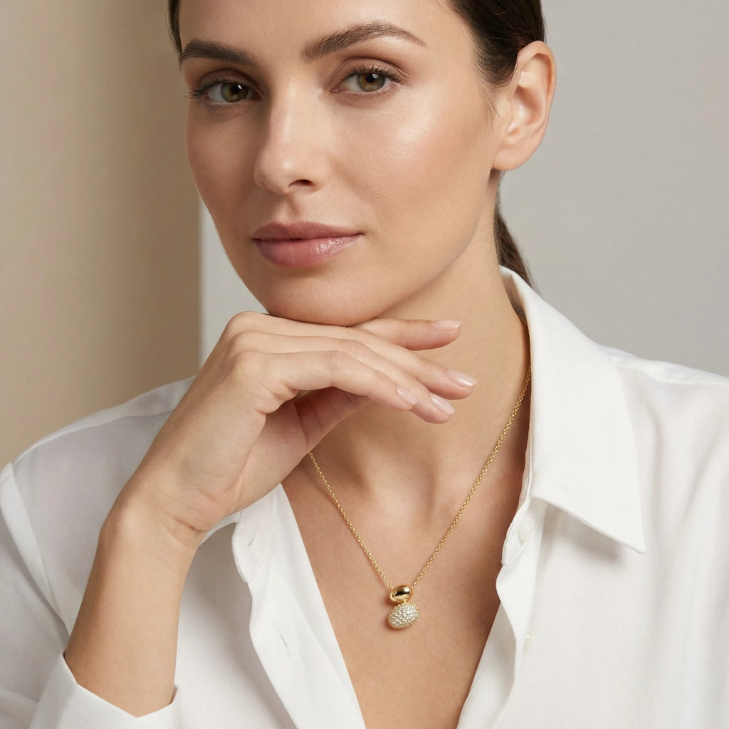 14K Yellow Gold Double Bead Diamond Pendant