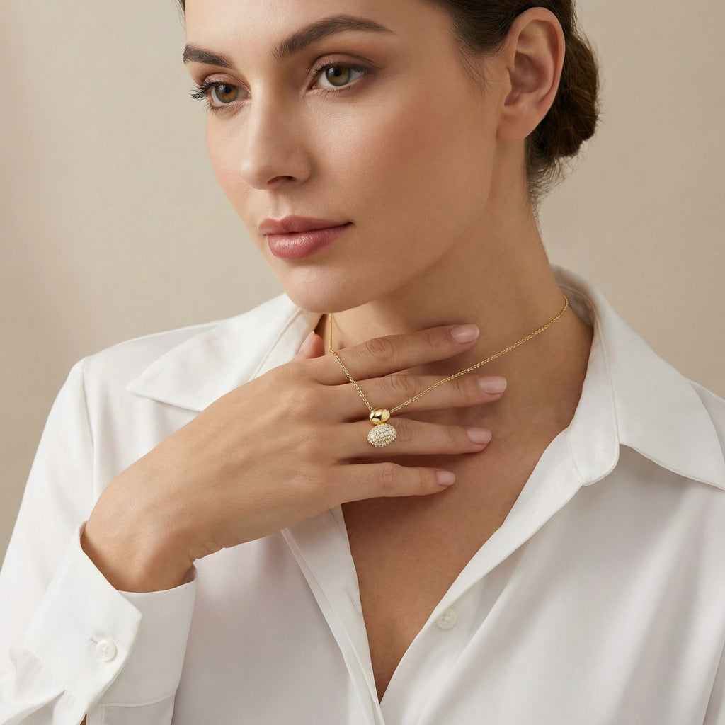 14K Yellow Gold Double Bead Diamond Pendant