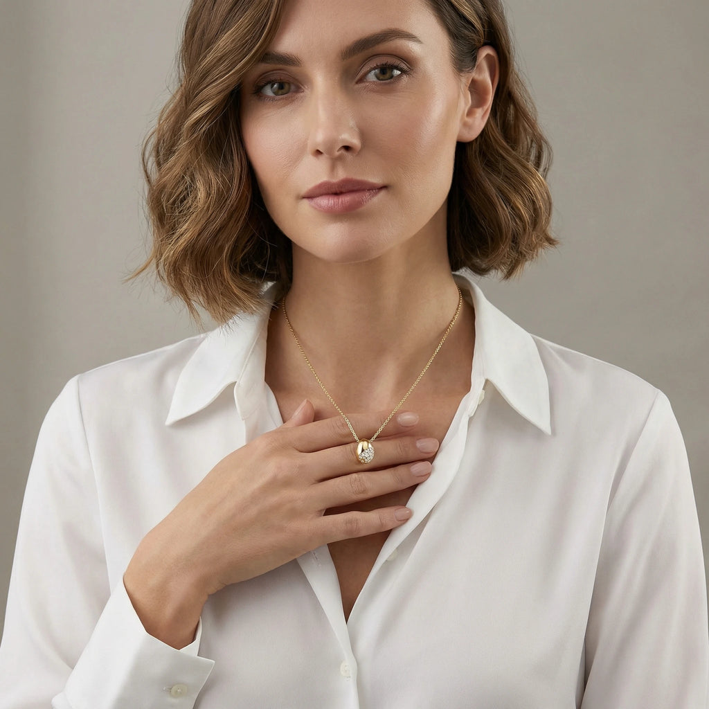 14K Yellow and White Gold Bead Diamond Pendant