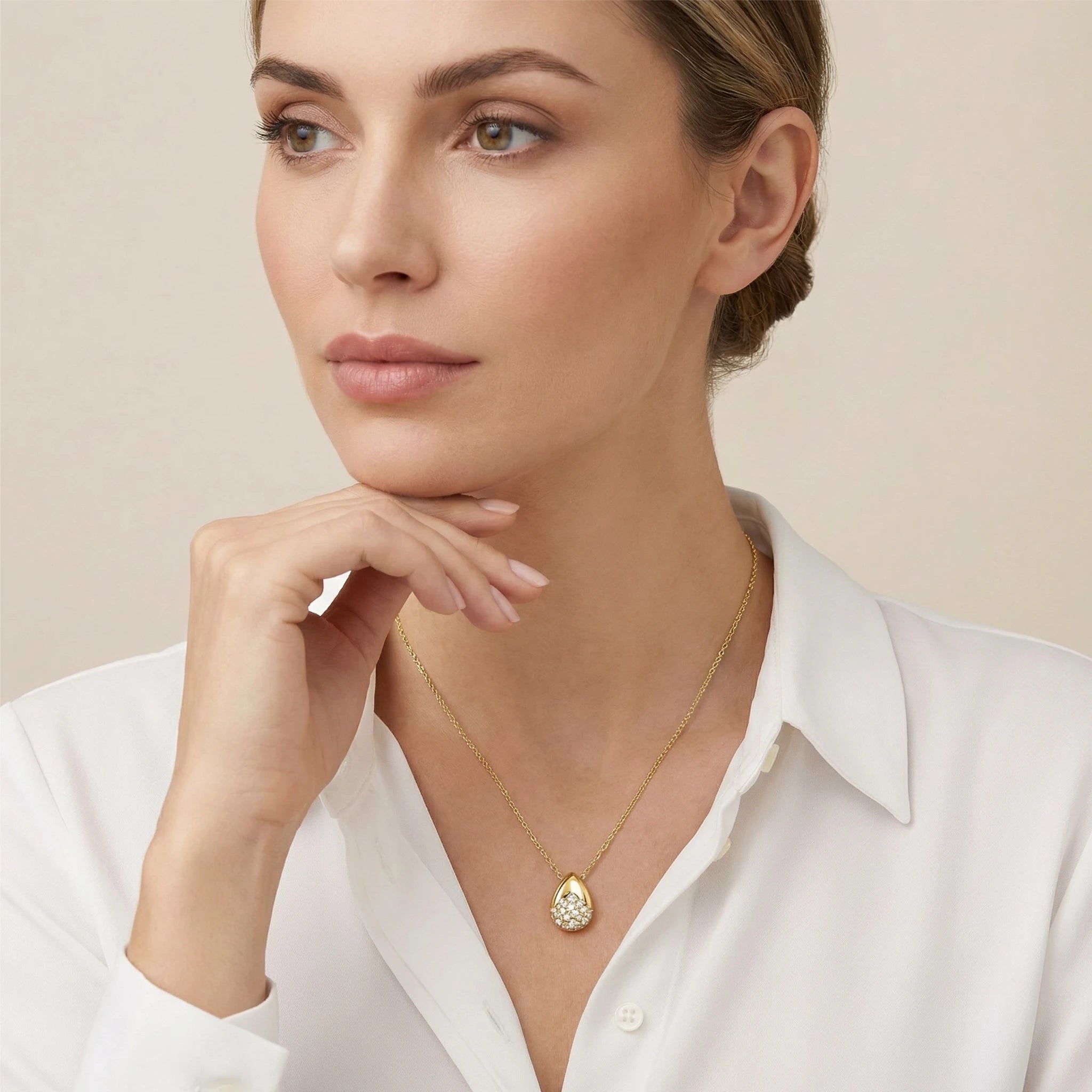 14K Yellow and White Gold Teardrop Diamond Pendant