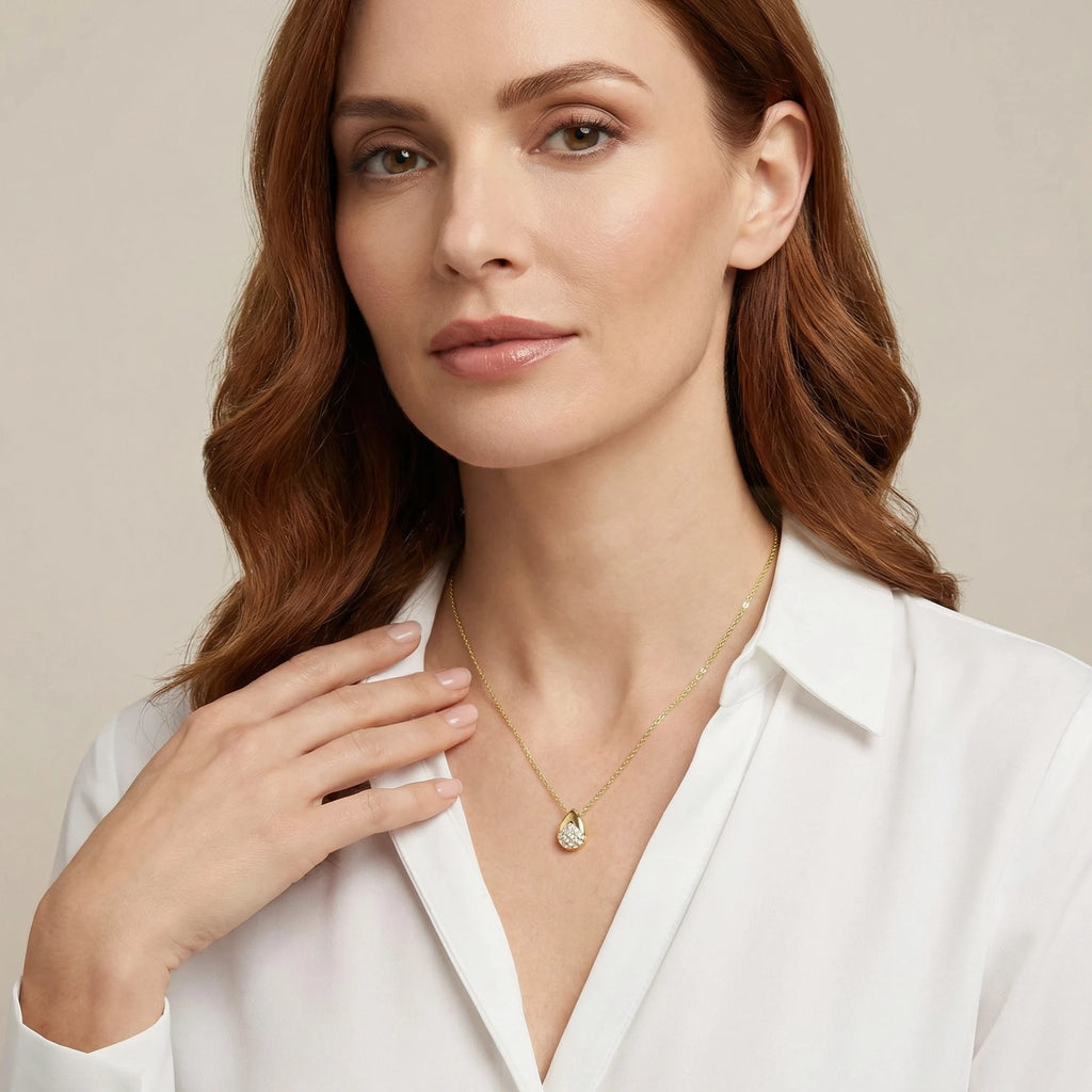 14K Yellow and White Gold Teardrop Diamond Pendant