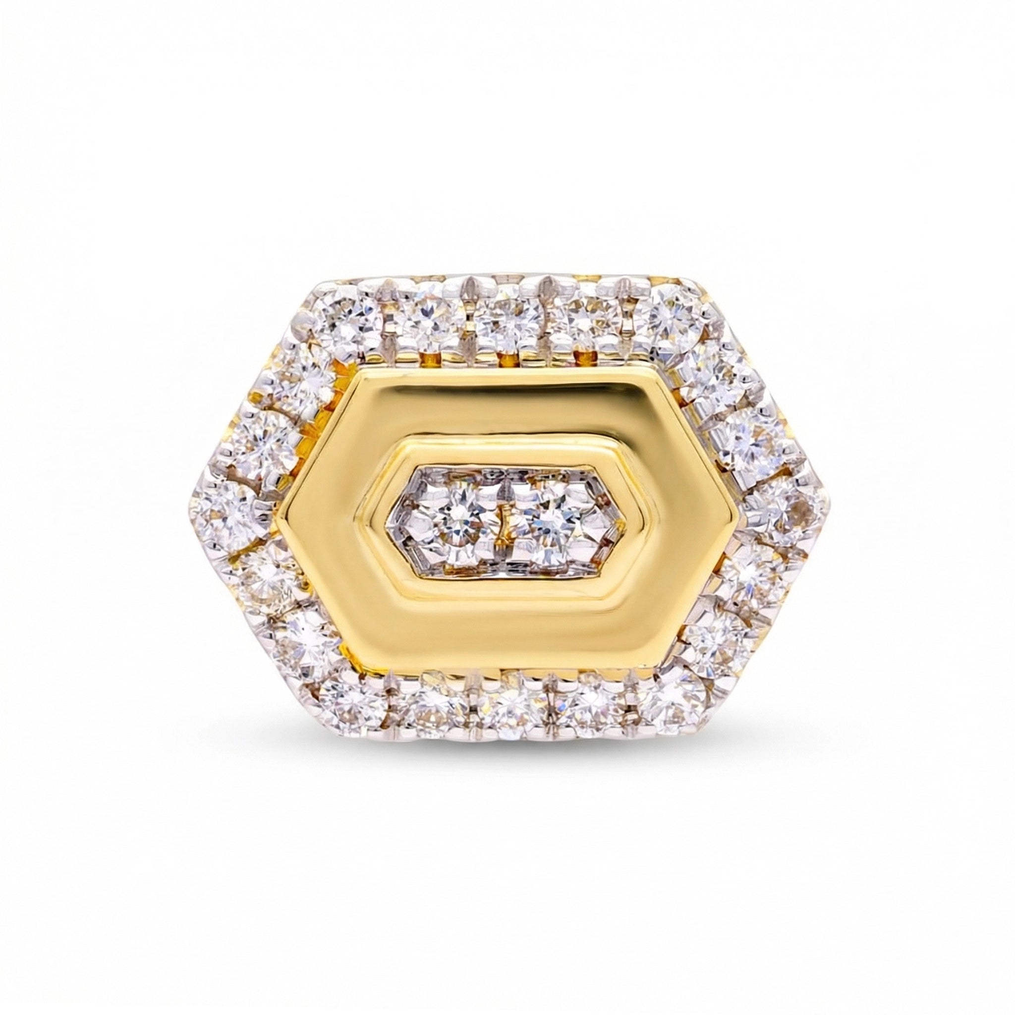 BeBling 14K Two-Tone Gold Diamond Hexagon Halo Pendant front view