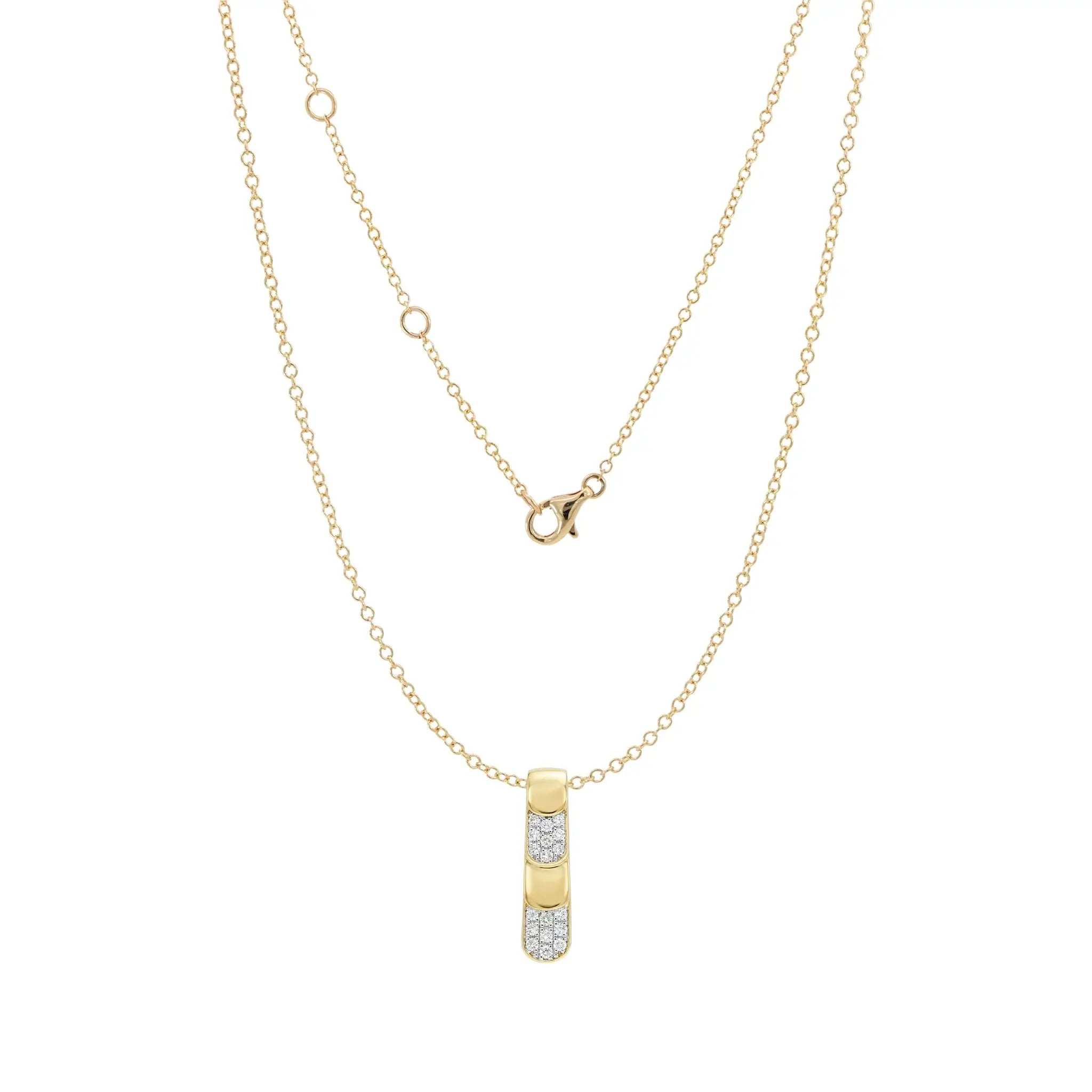 14K Yellow & White Gold Diamond Vertical Bar Pendant necklace
