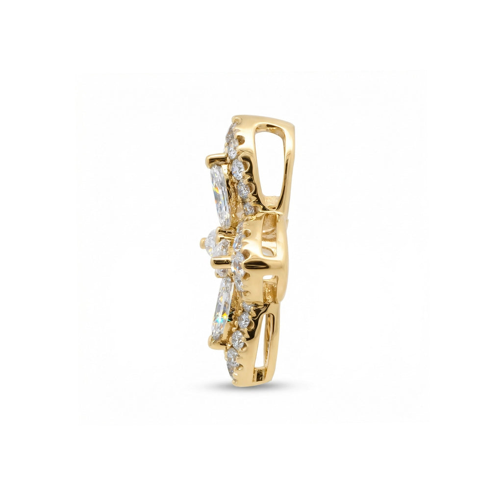 BeBling 14K Yellow Gold Diamond Four Leaf Clover Pendant with marquise stems side view