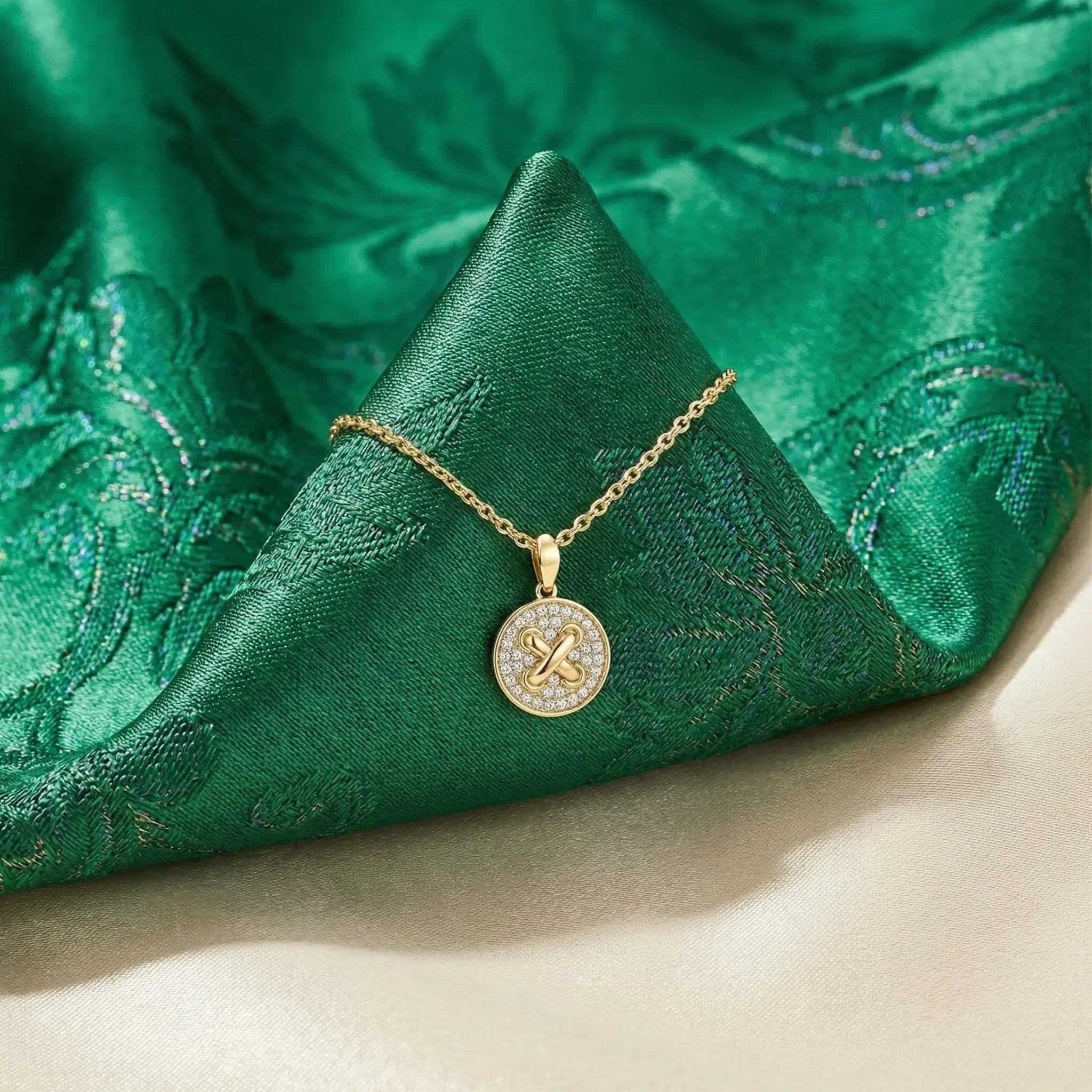 14K Yellow and White Gold Round Criss Cross Diamond Pendant