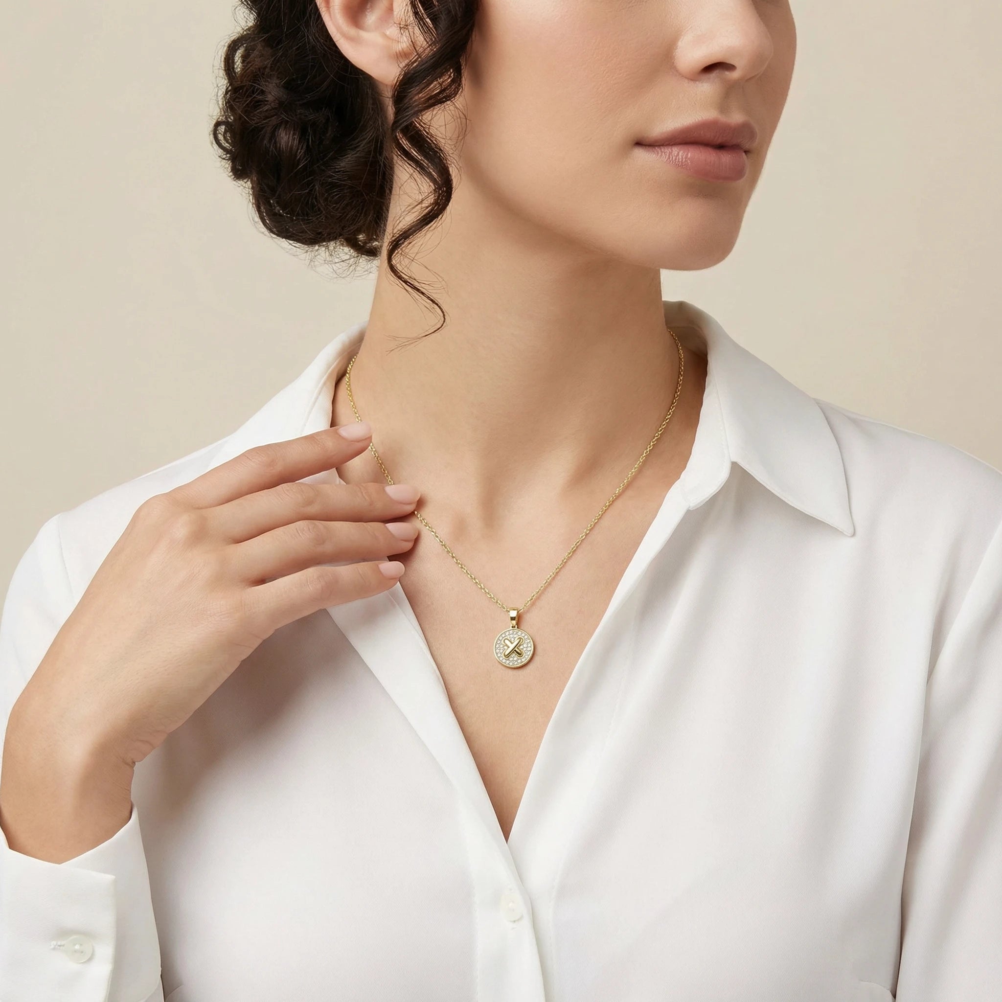 14K Yellow and White Gold Round Criss Cross Diamond Pendant