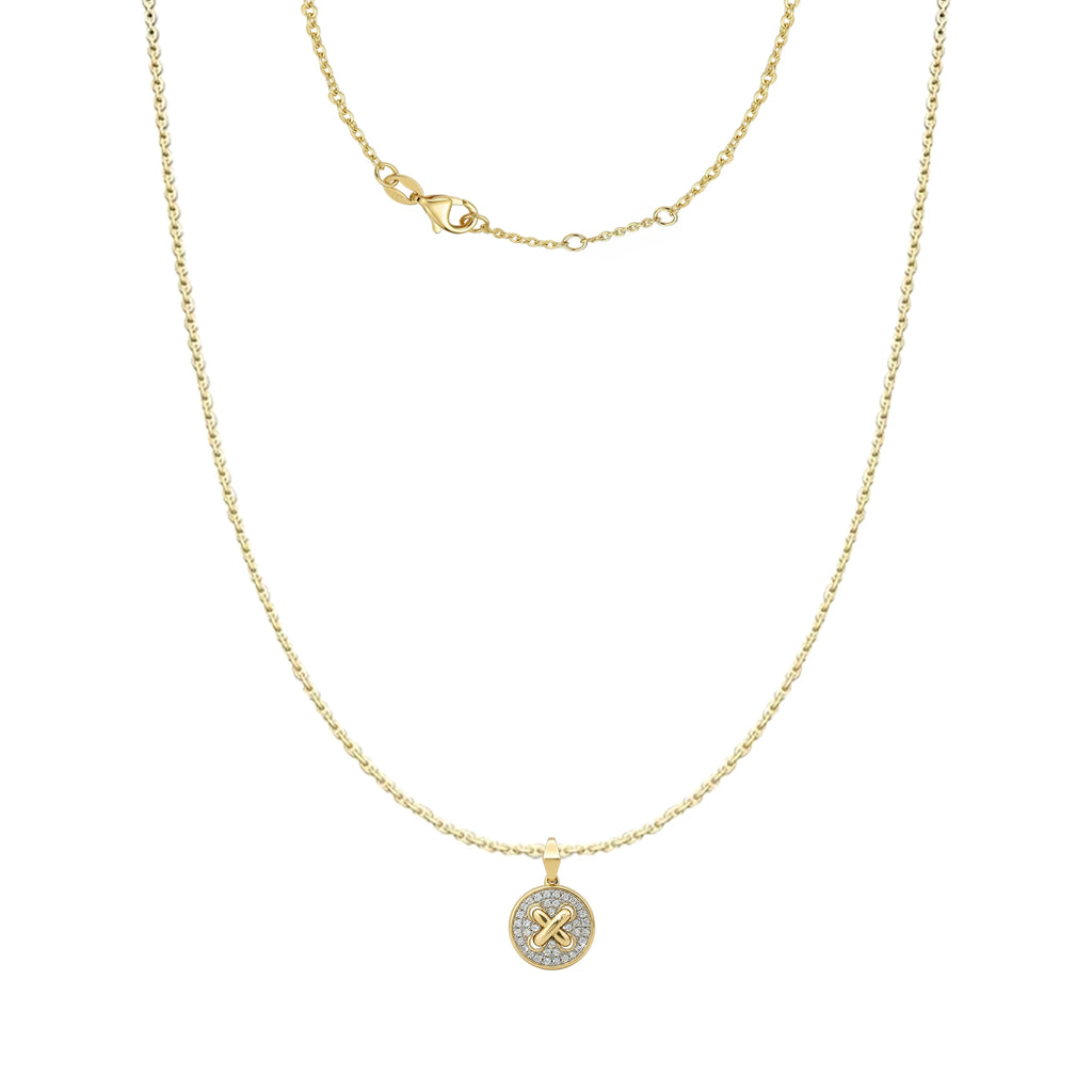 14K Yellow and White Gold Round Criss Cross Diamond Pendant