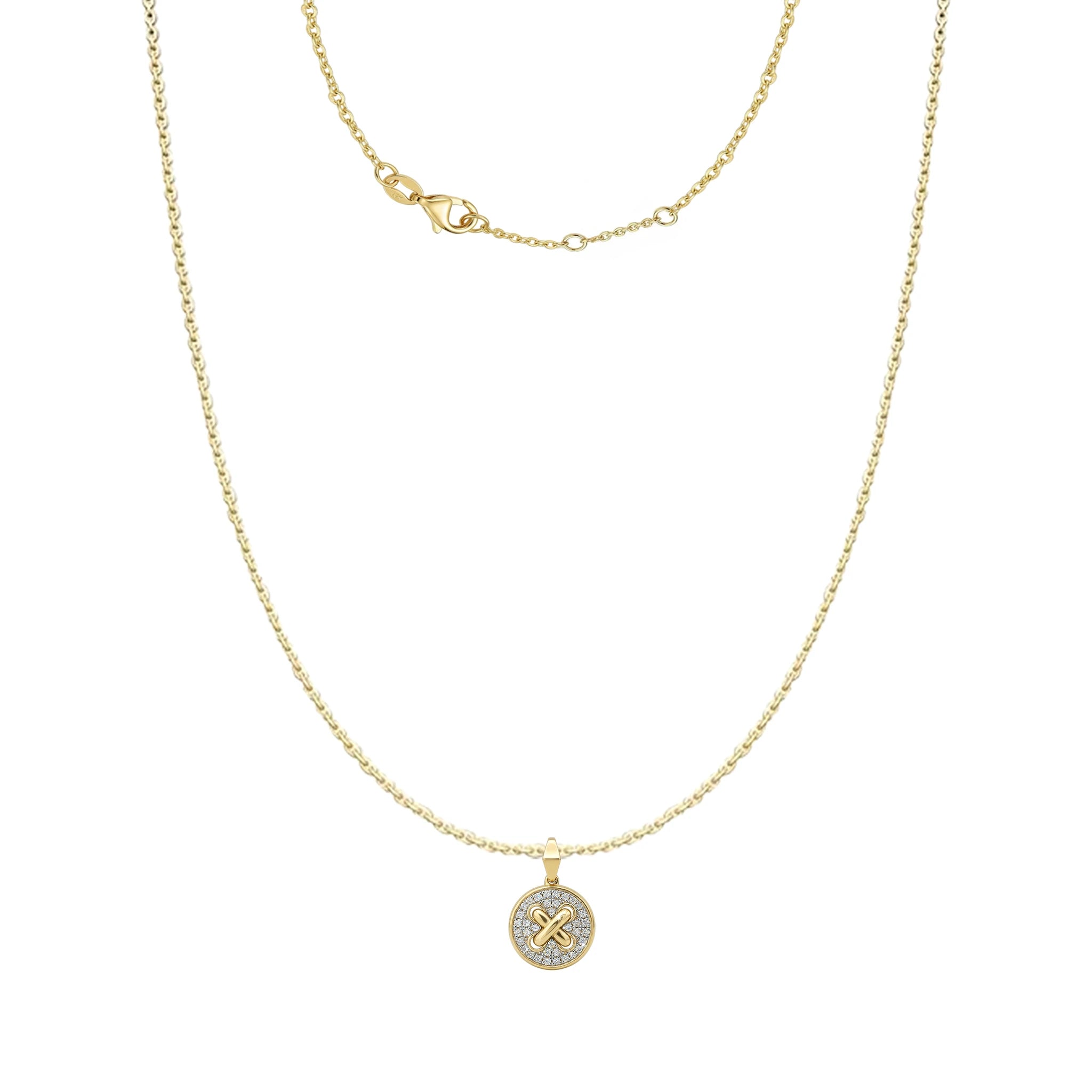 14K Yellow and White Gold Round Criss Cross Diamond Pendant