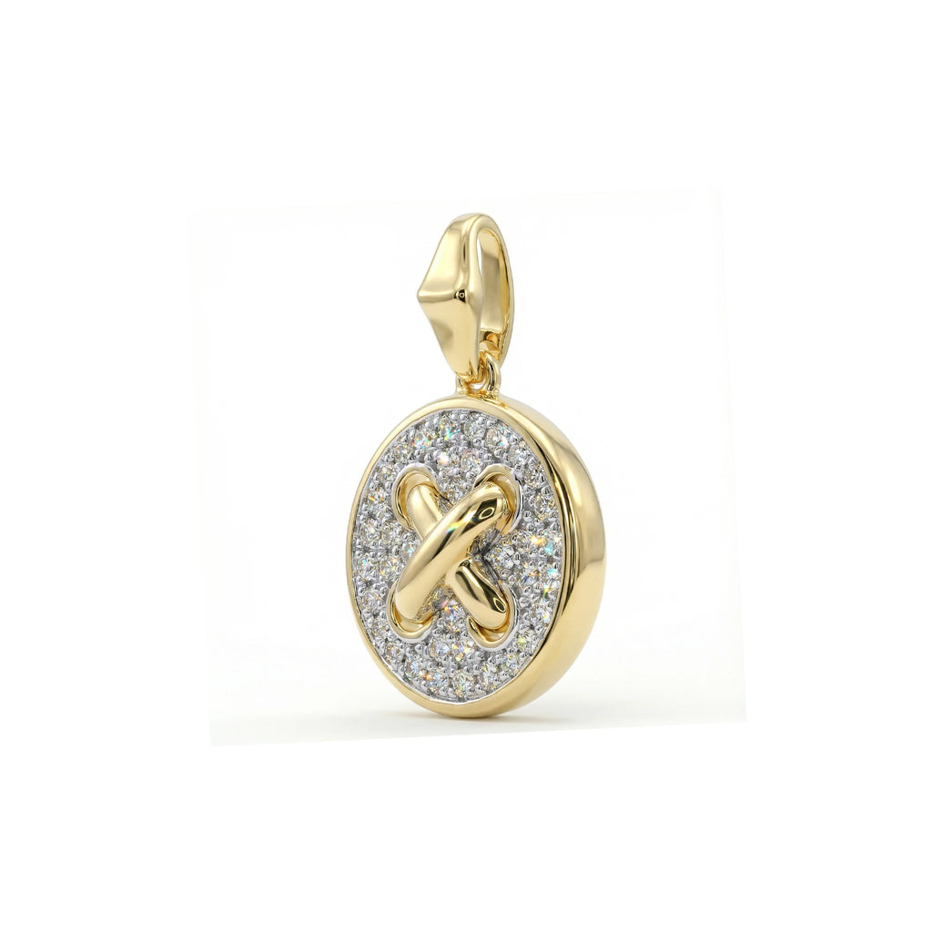 14K Yellow and White Gold Round Criss Cross Diamond Pendant