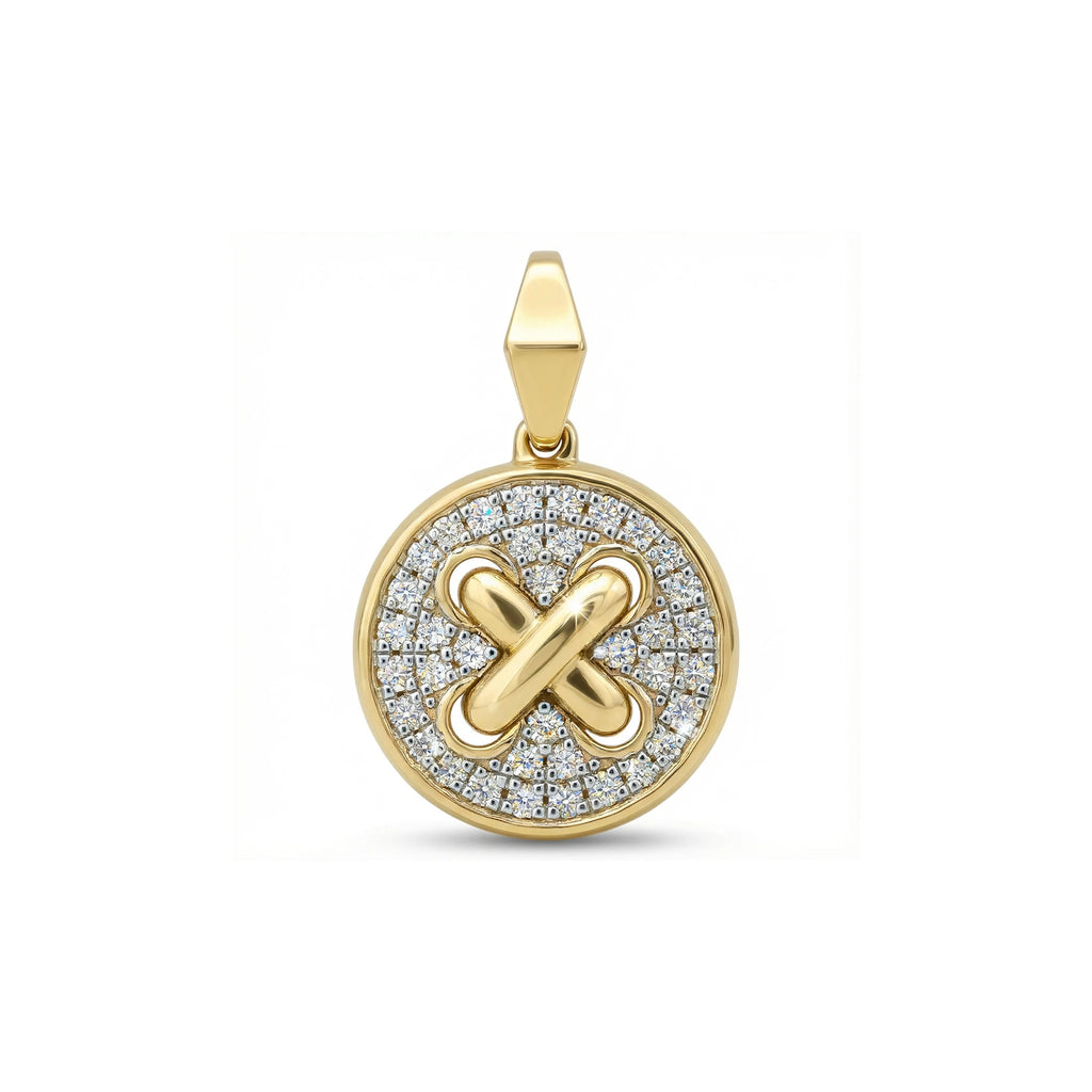 14K Yellow and White Gold Round Criss Cross Diamond Pendant