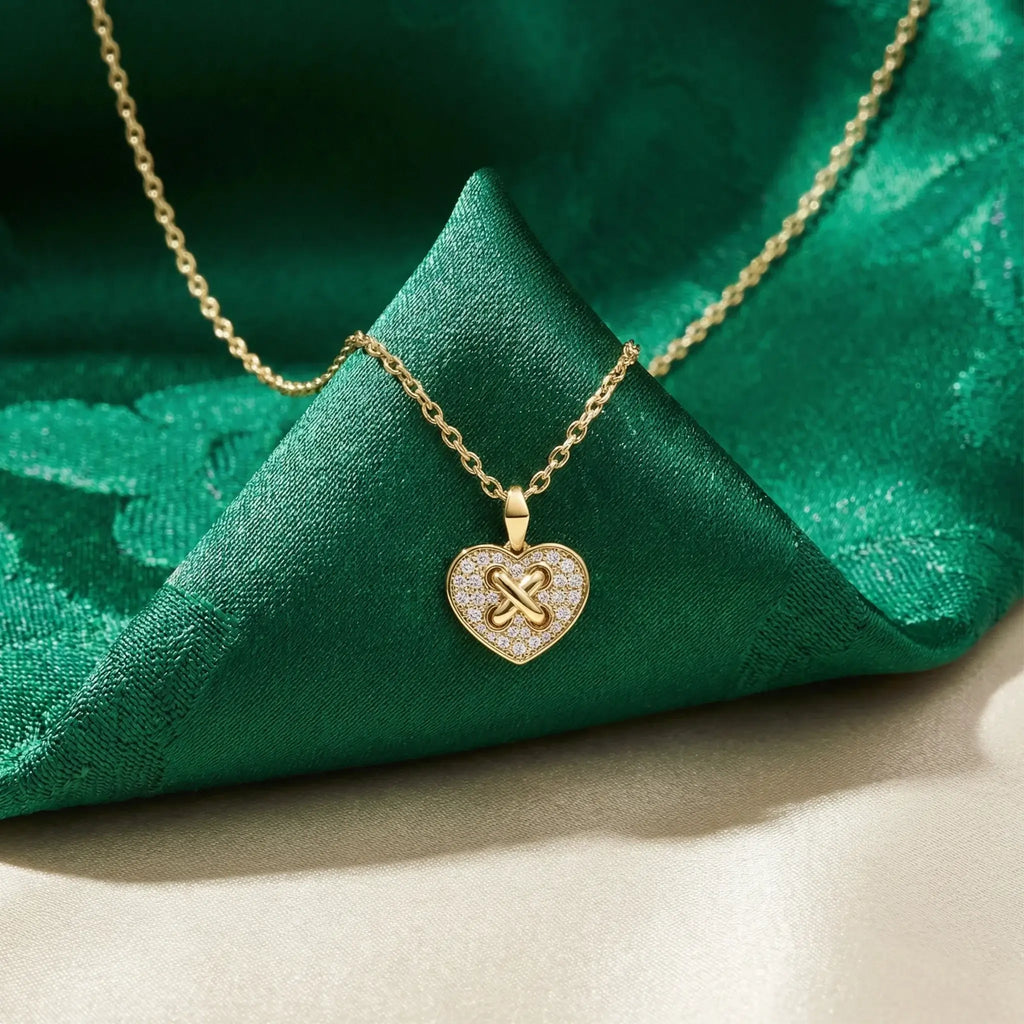 14K Yellow and White Gold Heart Criss Cross Diamond Pendant