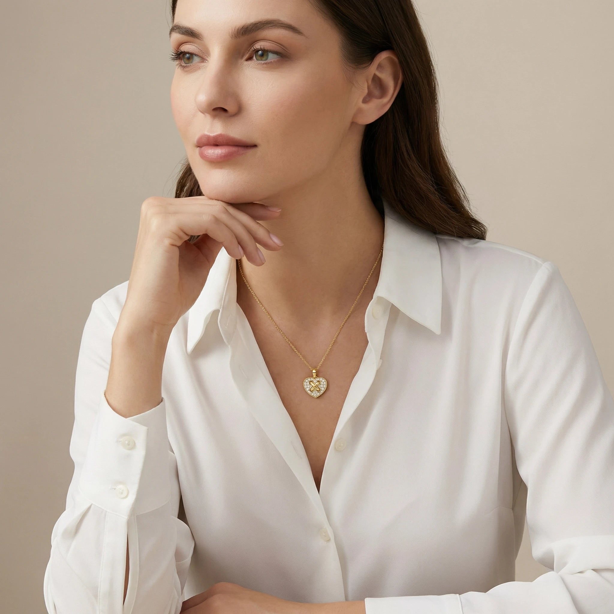 14K Yellow and White Gold Heart Criss Cross Diamond Pendant