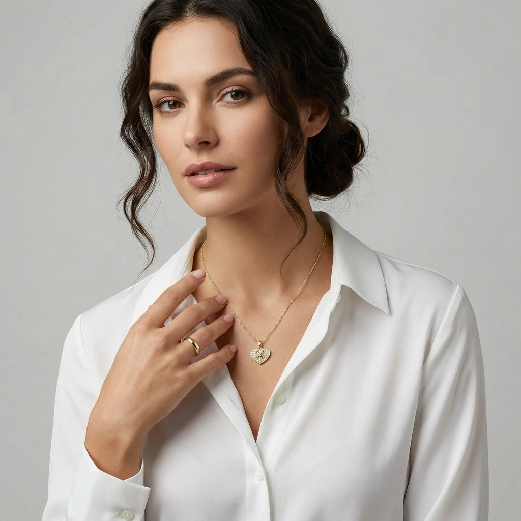 14K Yellow and White Gold Heart Criss Cross Diamond Pendant