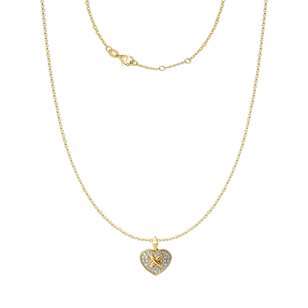 14K Yellow and White Gold Heart Criss Cross Diamond Pendant
