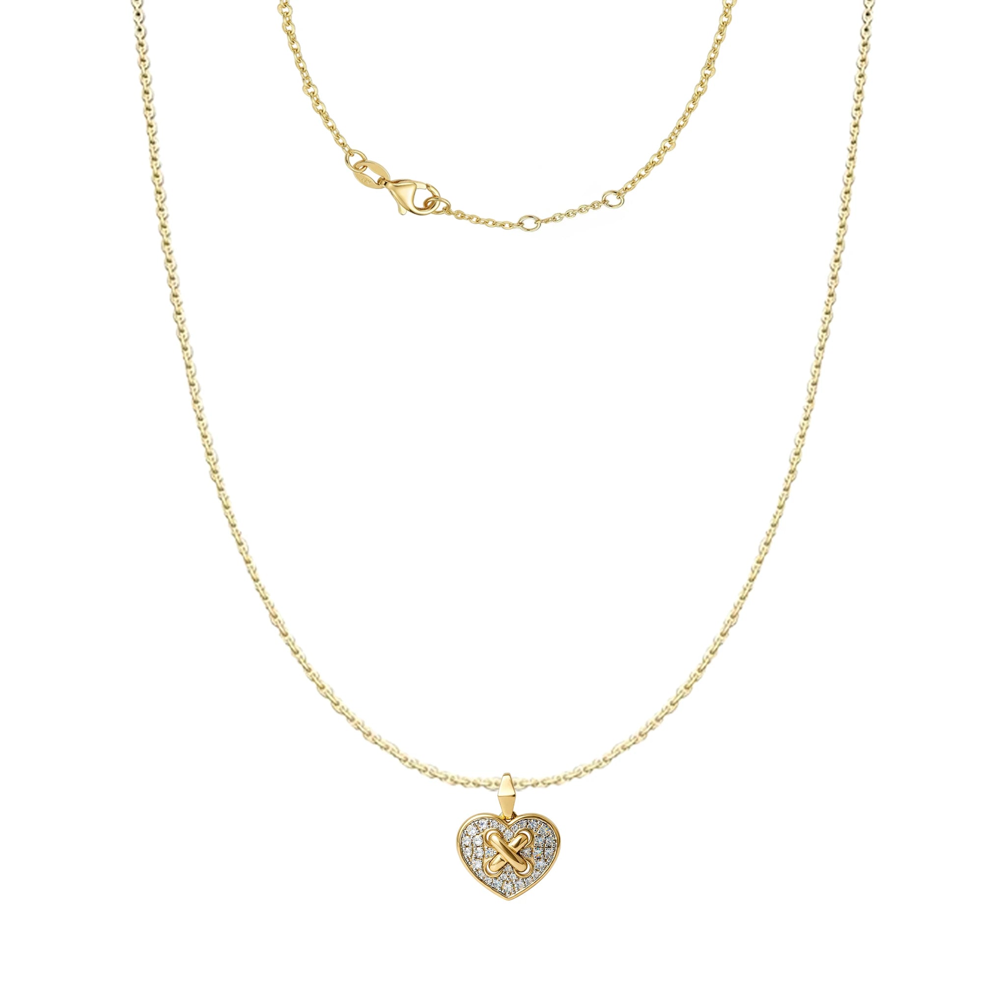 14K Yellow and White Gold Heart Criss Cross Diamond Pendant