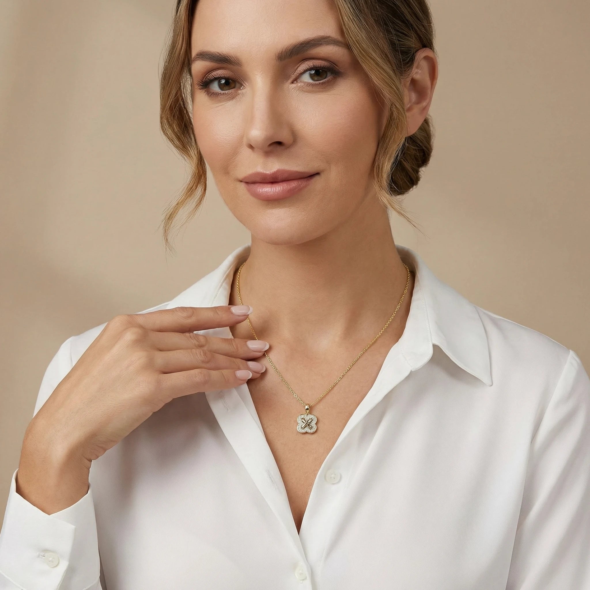 14K Yellow and White Gold Clover Criss Cross Diamond Pendant