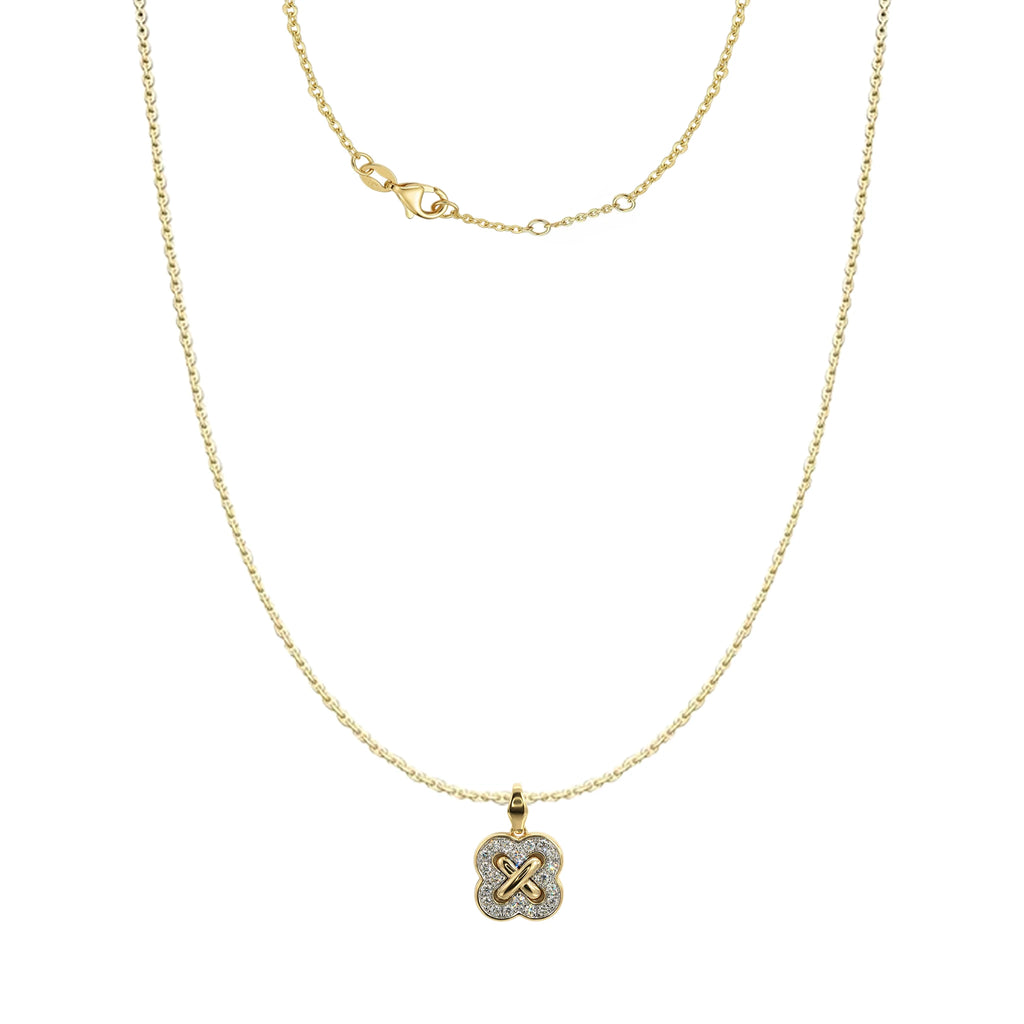 14K Yellow and White Gold Clover Criss Cross Diamond Pendant