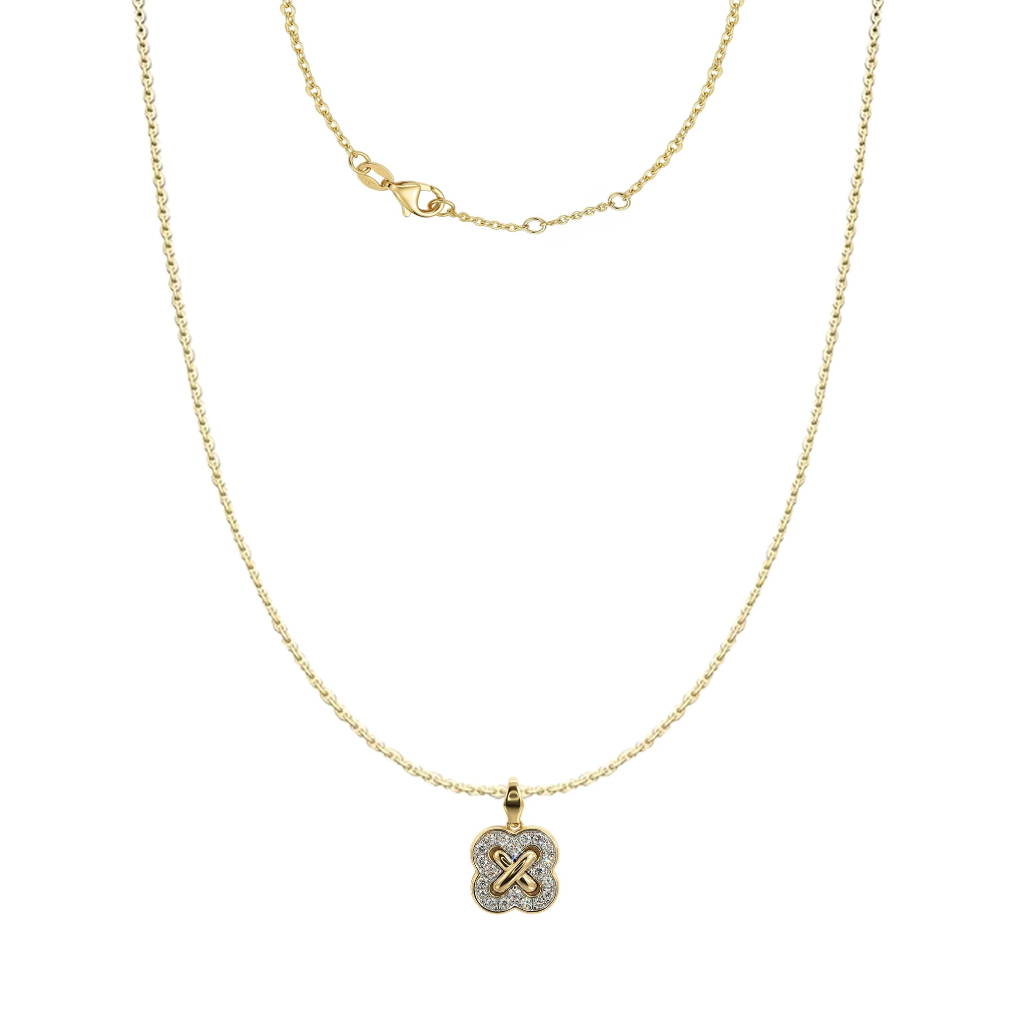 14K Yellow and White Gold Clover Criss Cross Diamond Pendant