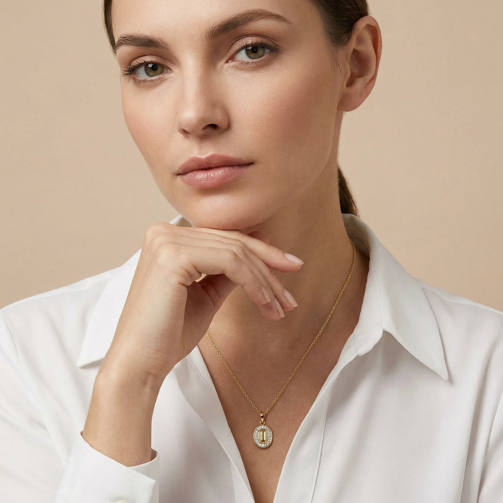 14K Yellow and White Gold Oval Diamond Pendant