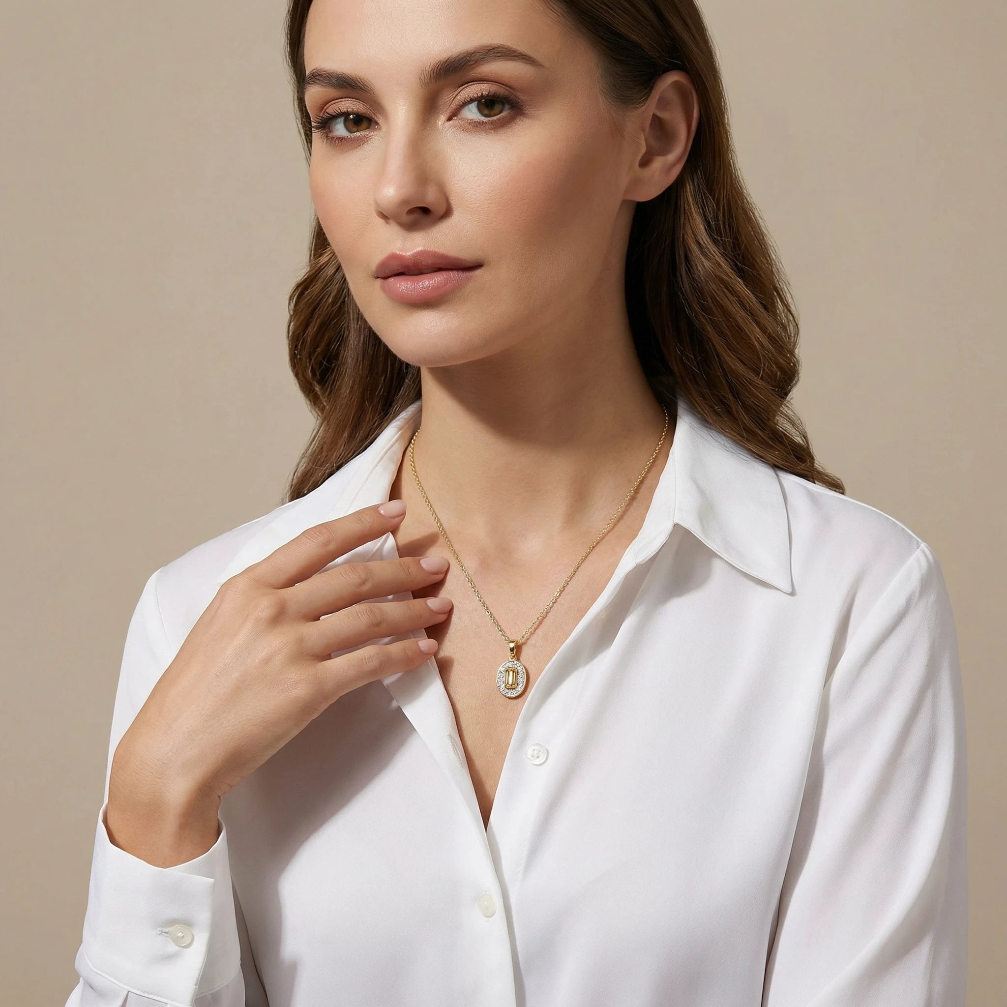 14K Yellow and White Gold Oval Diamond Pendant