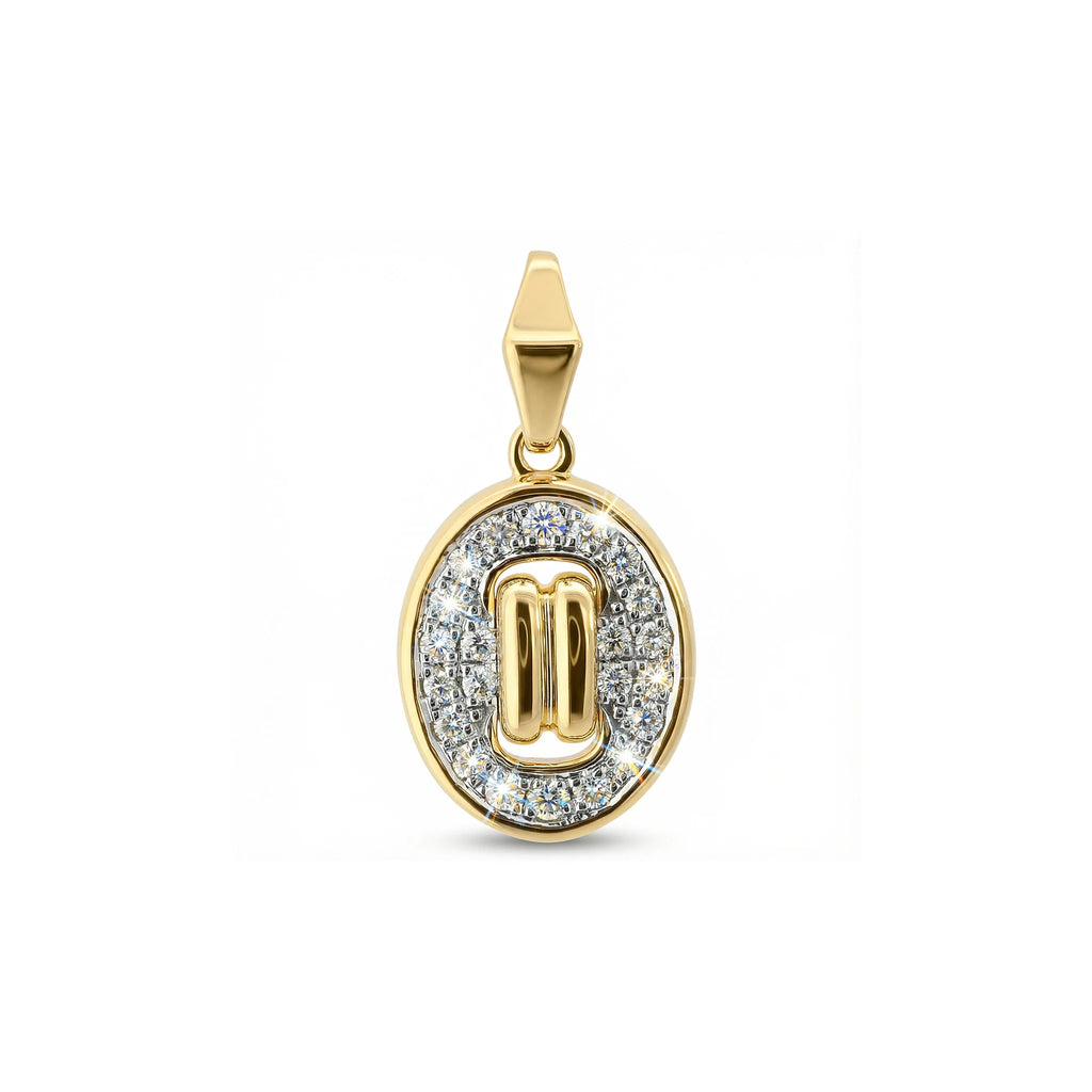14K Yellow and White Gold Oval Diamond Pendant