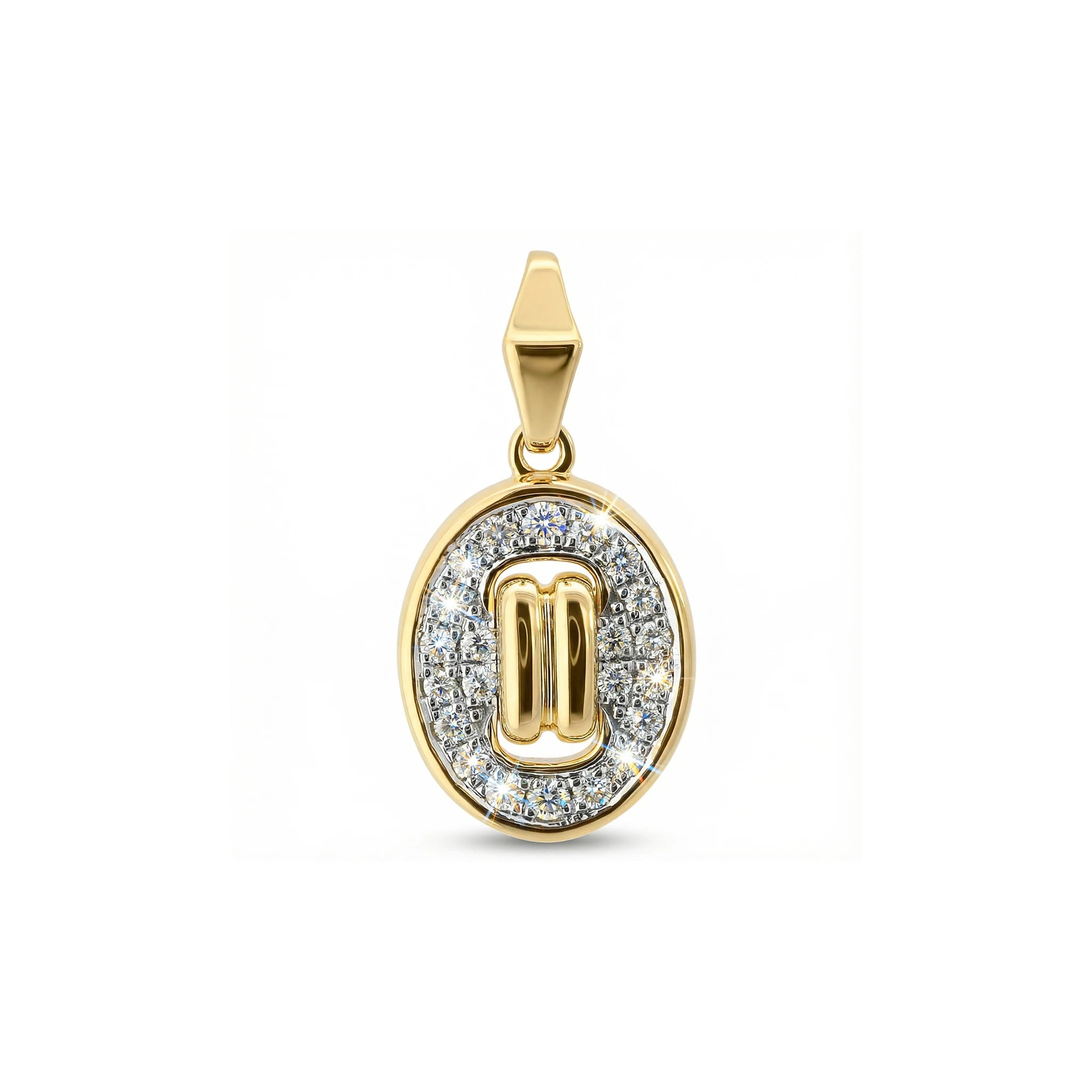 14K Yellow and White Gold Oval Diamond Pendant