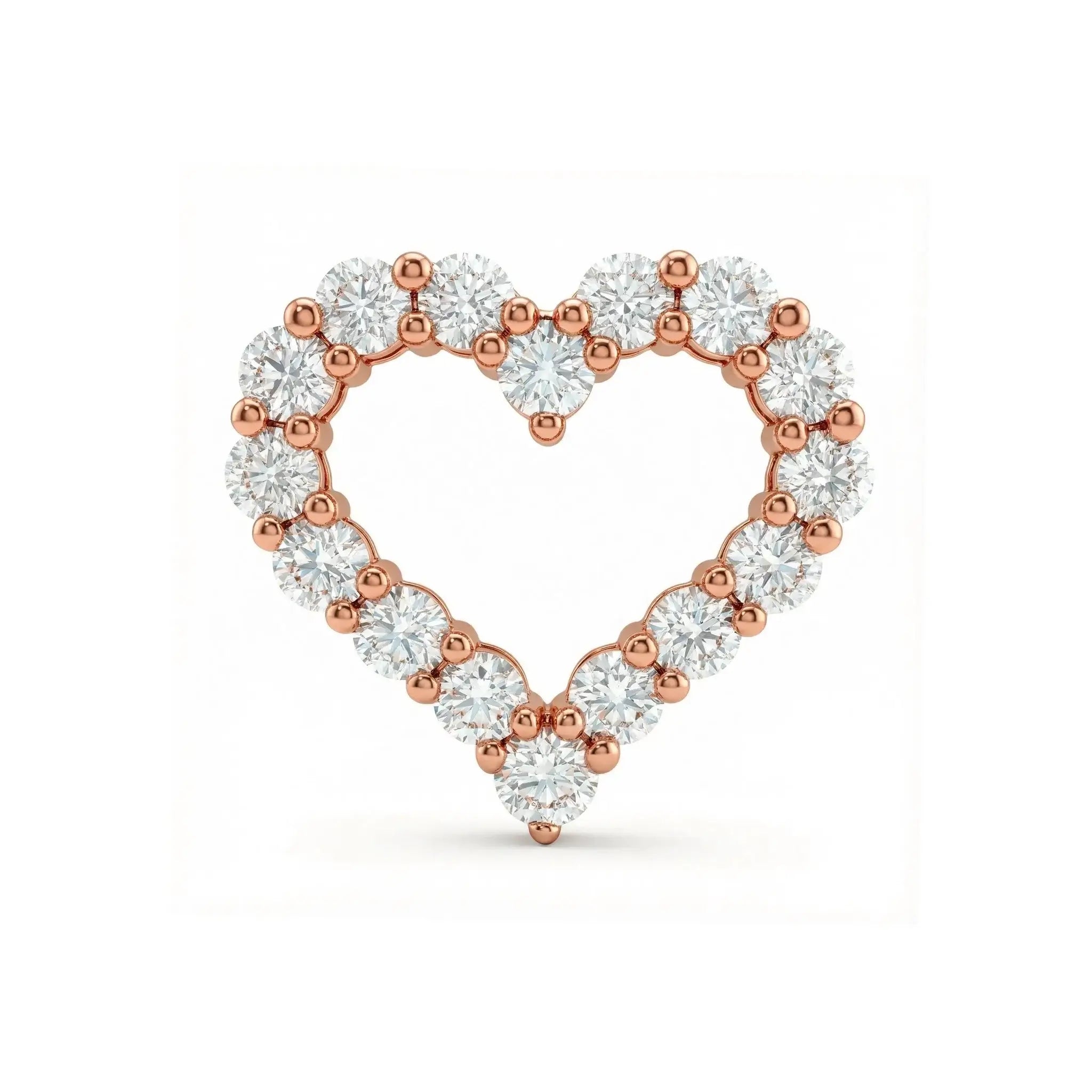 14K White Gold Diamond Heart Pendant - Front View - Rose Gold