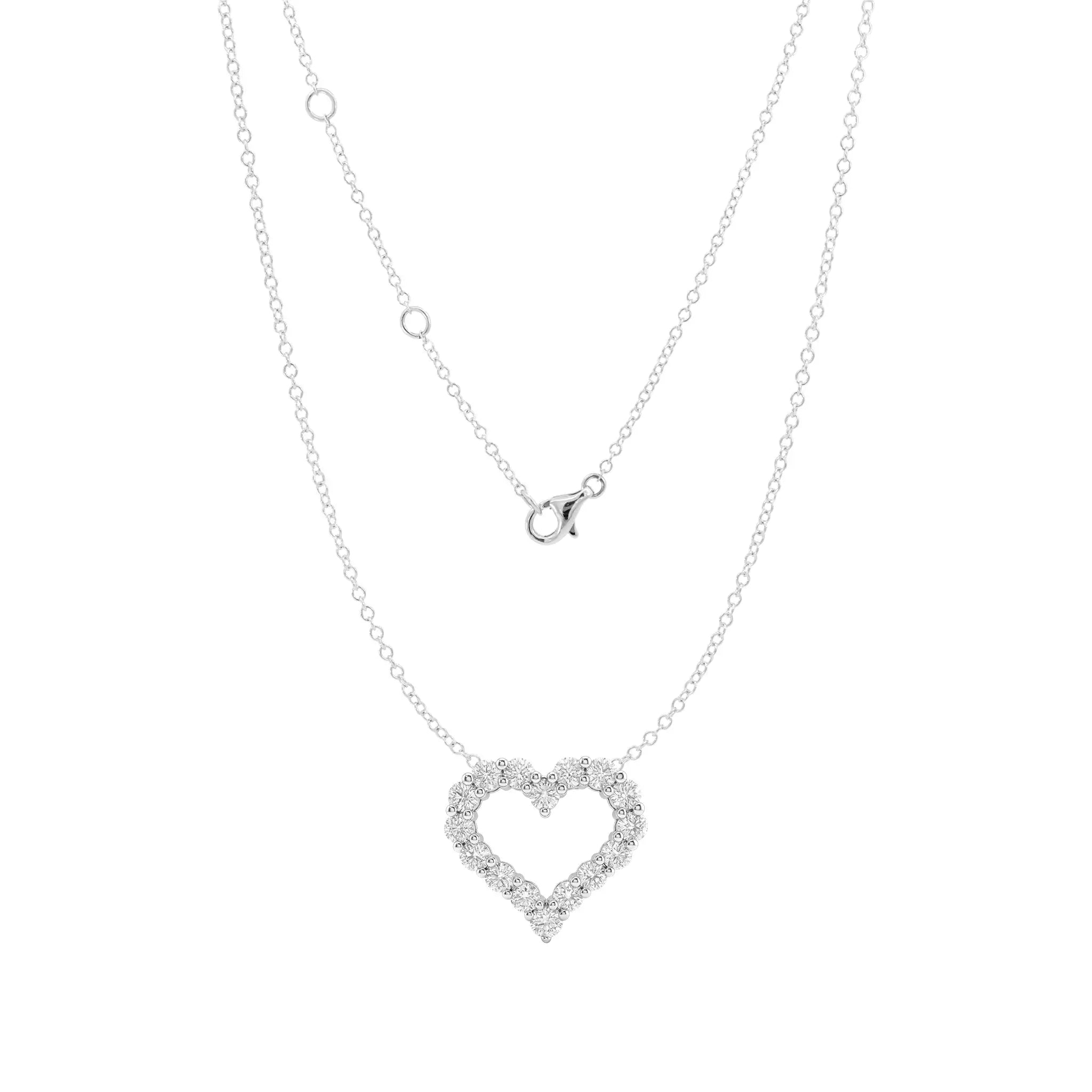 14K White Gold Diamond Heart Pendant with chain- Front View