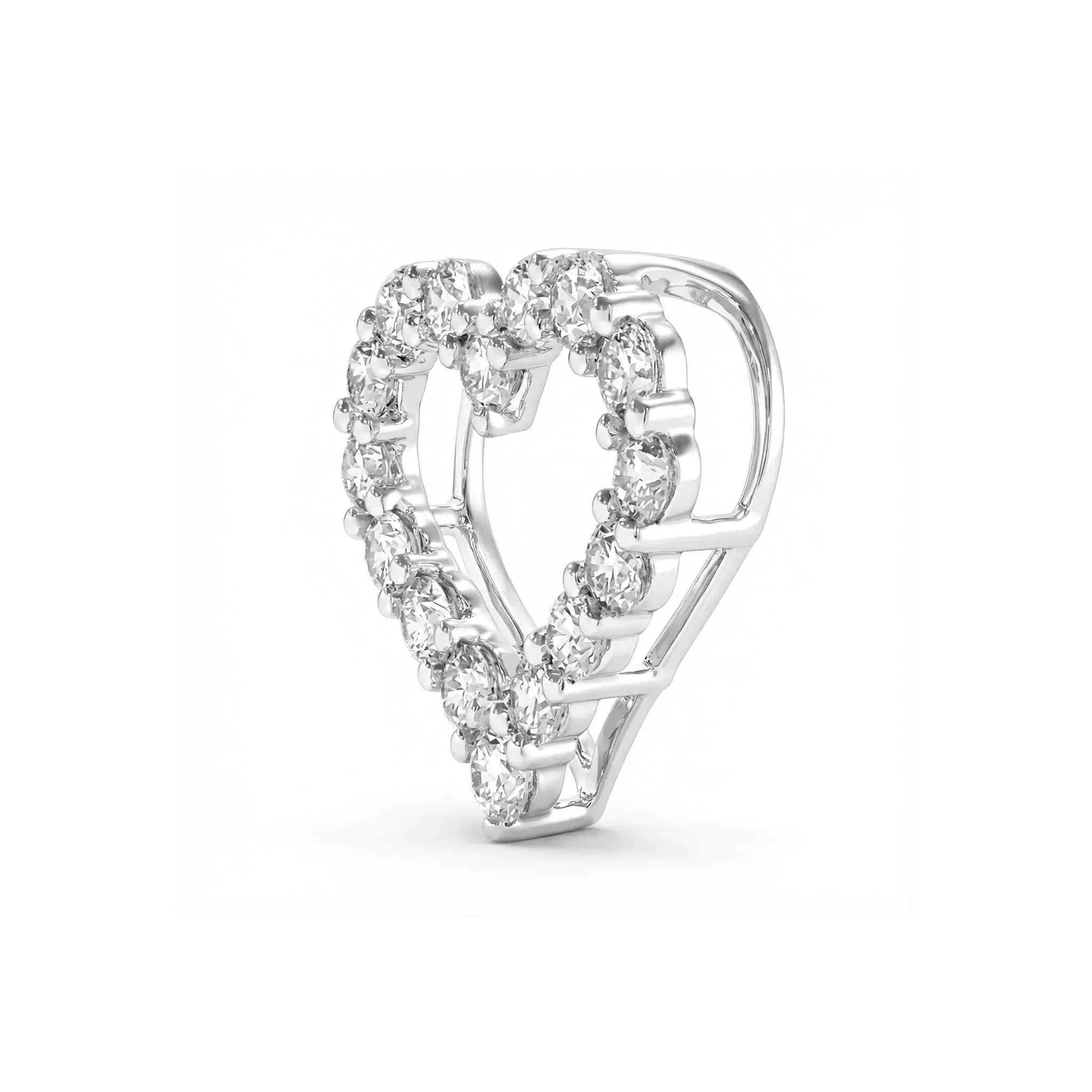 14K White Gold Diamond Heart Pendant - Side View