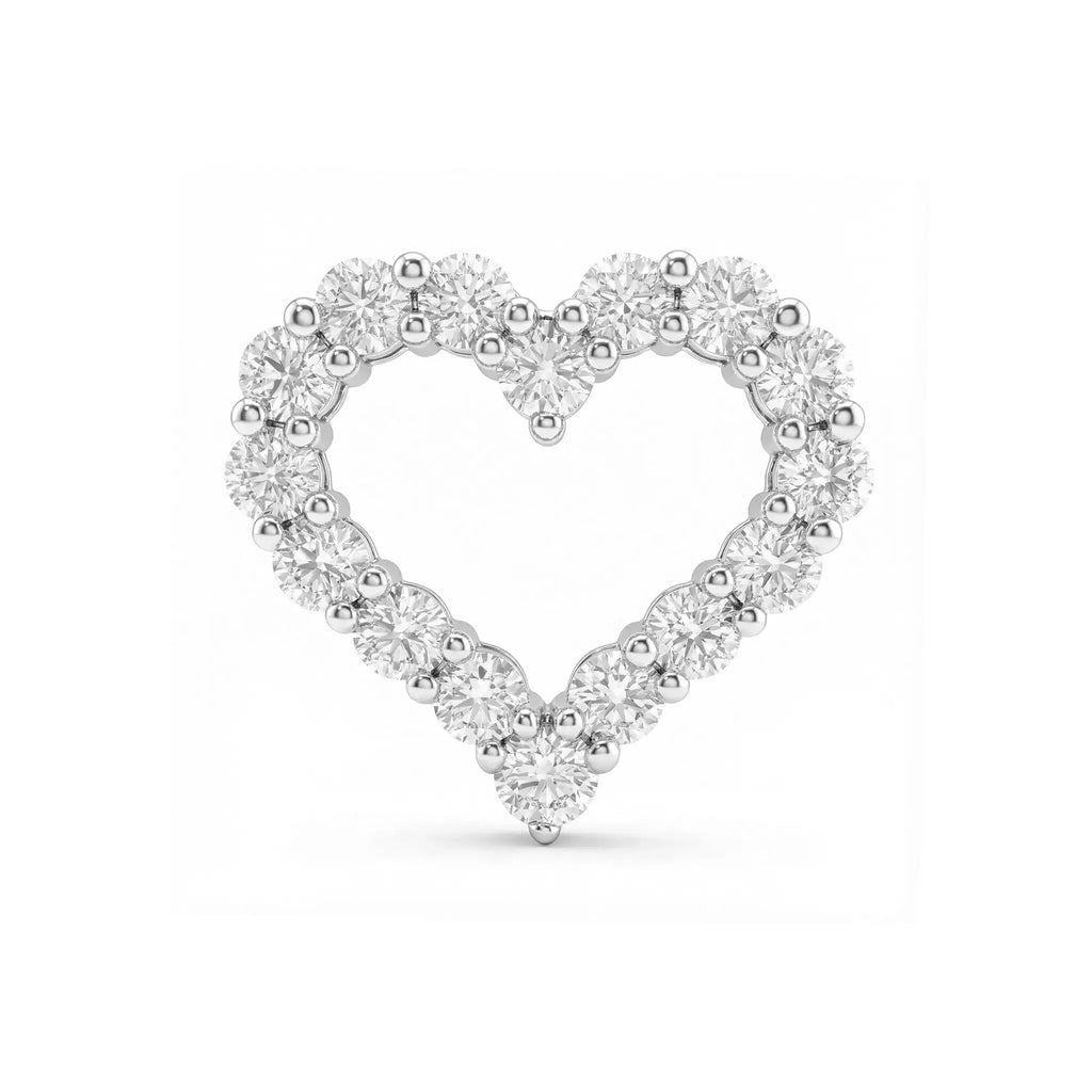 14K White Gold Diamond Heart Pendant - Front View