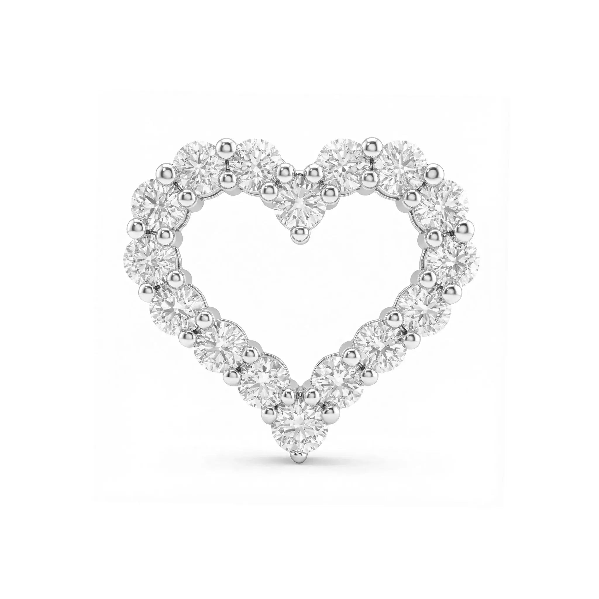 14K White Gold Diamond Heart Pendant - Front View