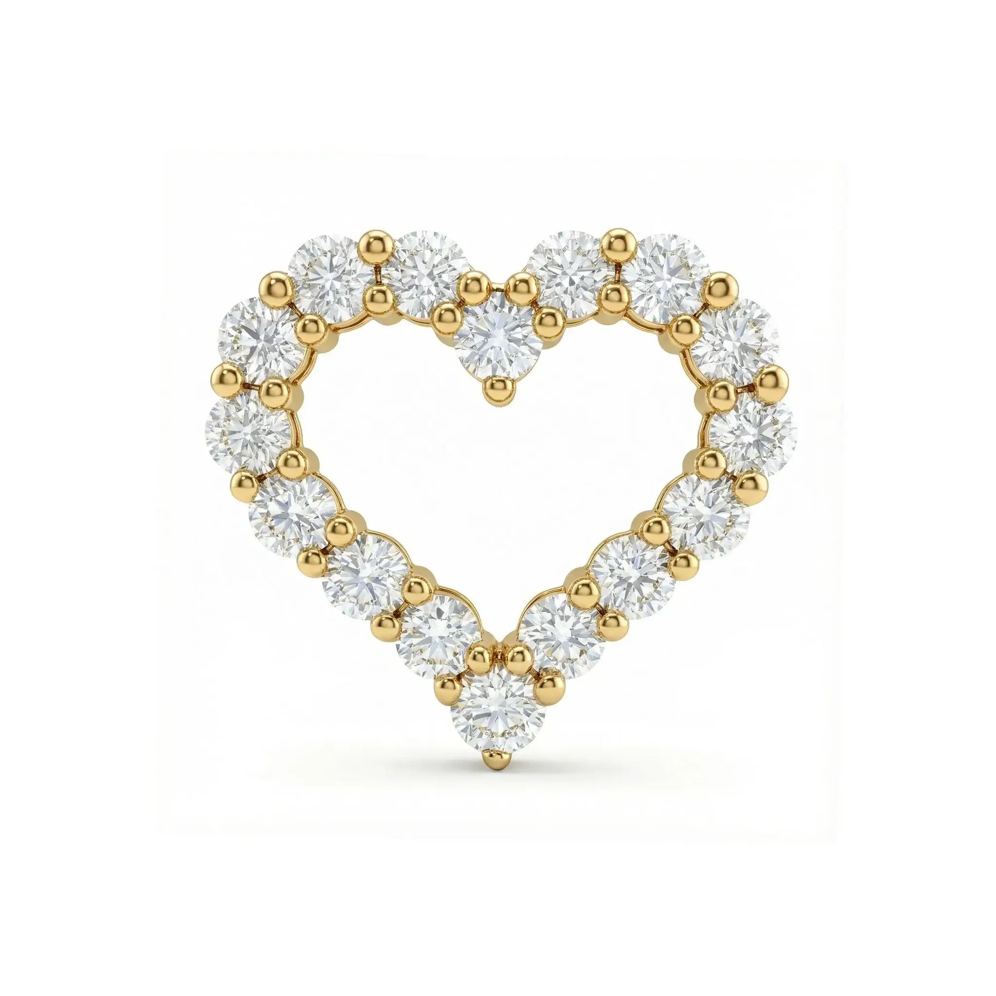 14K White Gold Diamond Heart Pendant - Front View - Yellow Gold