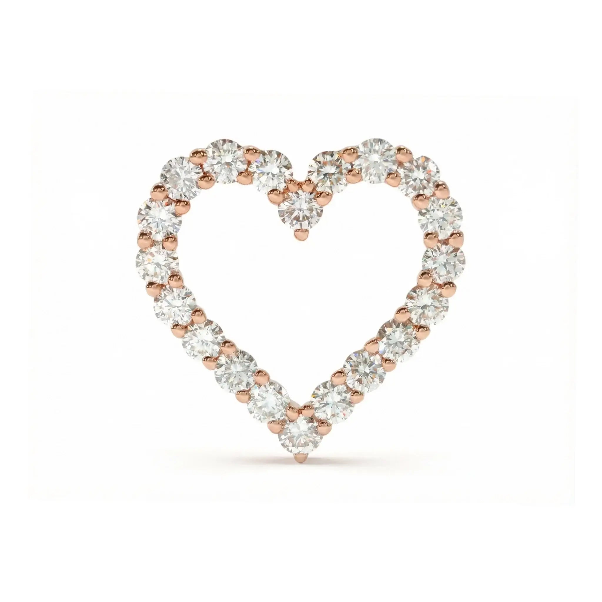 14K Rose Gold Diamond Heart Pendant - Front View