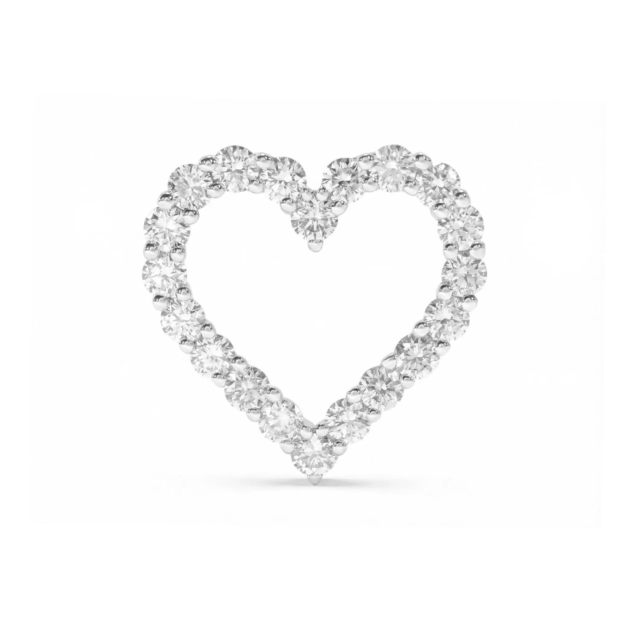 14K White Gold Diamond Heart Pendant - Front View