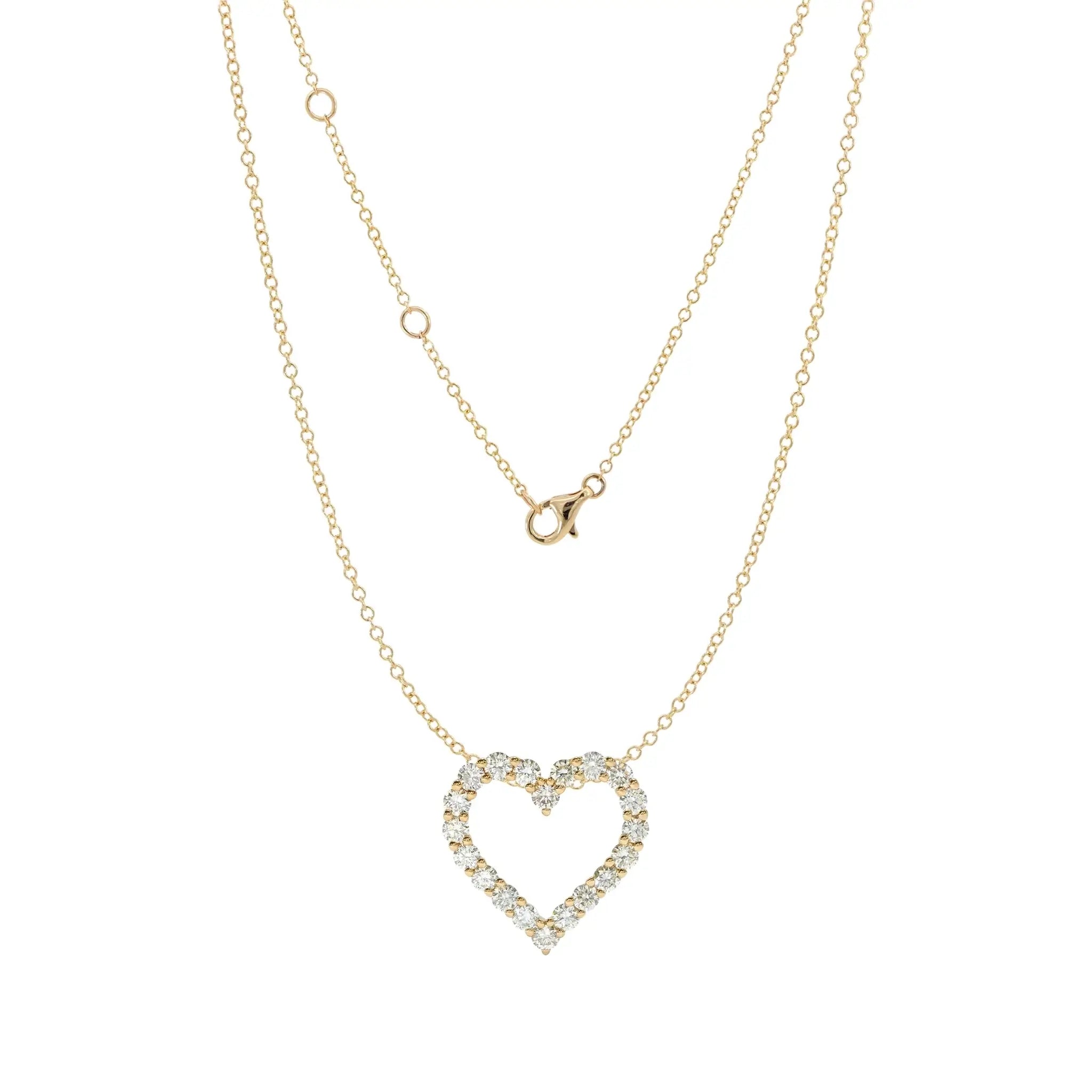 14K Yellow Gold Diamond Heart Pendant with necklace- Front View