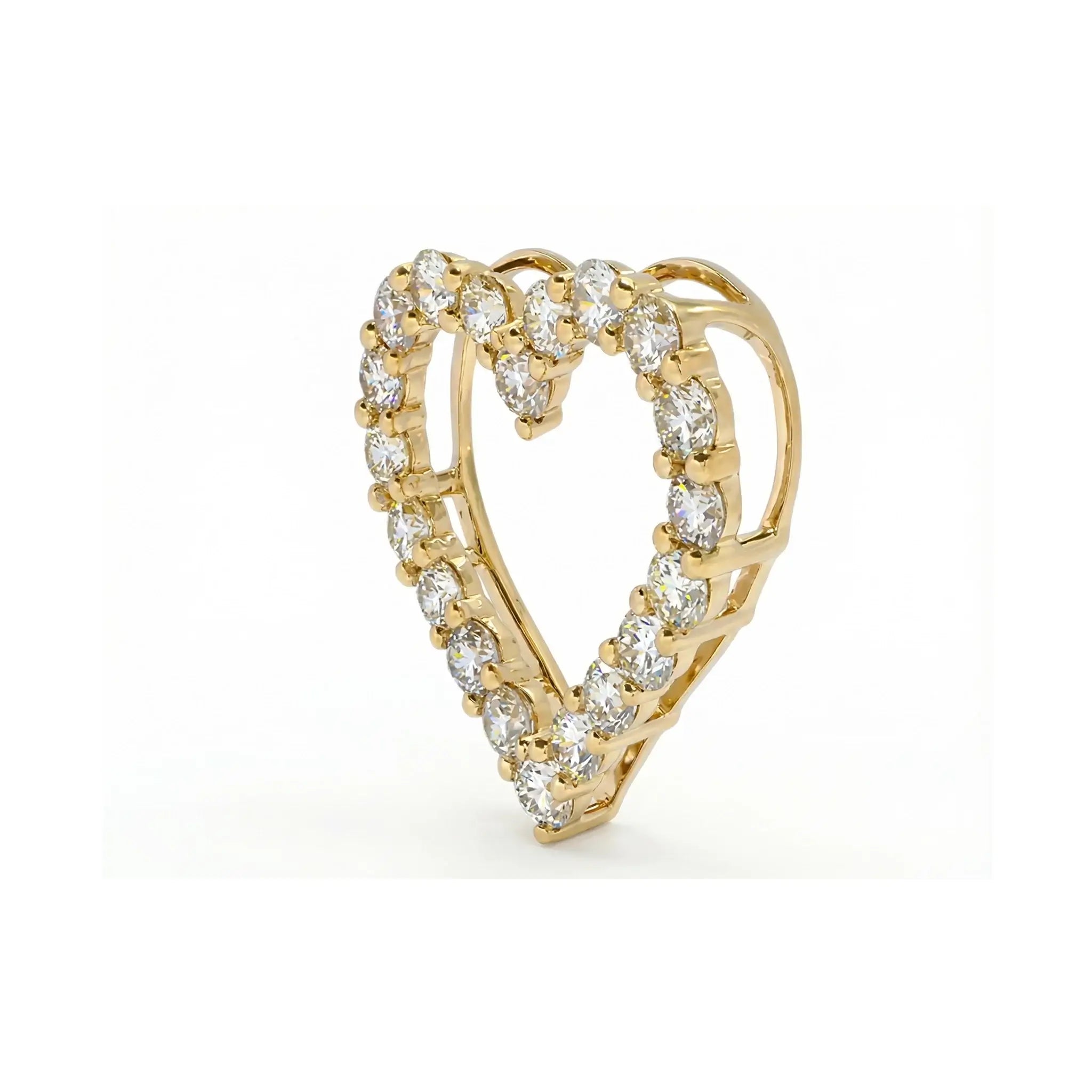 14K Yellow Gold Diamond Heart Pendant - Side View