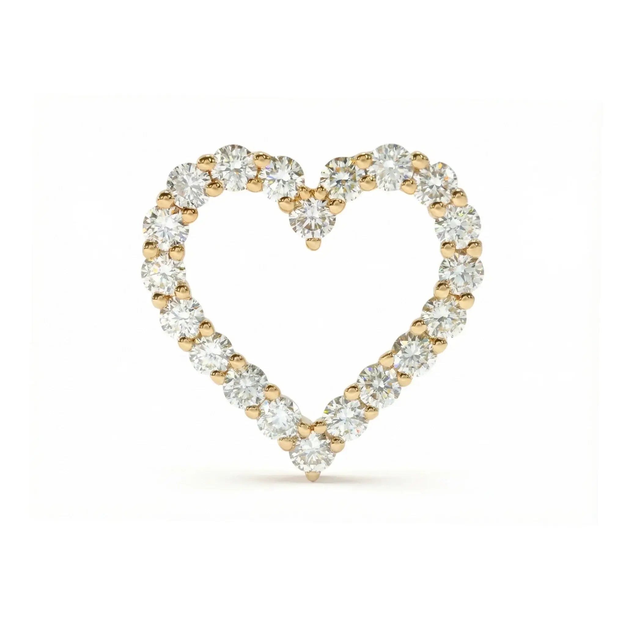 14K Yellow Gold Diamond Heart Pendant - Front View