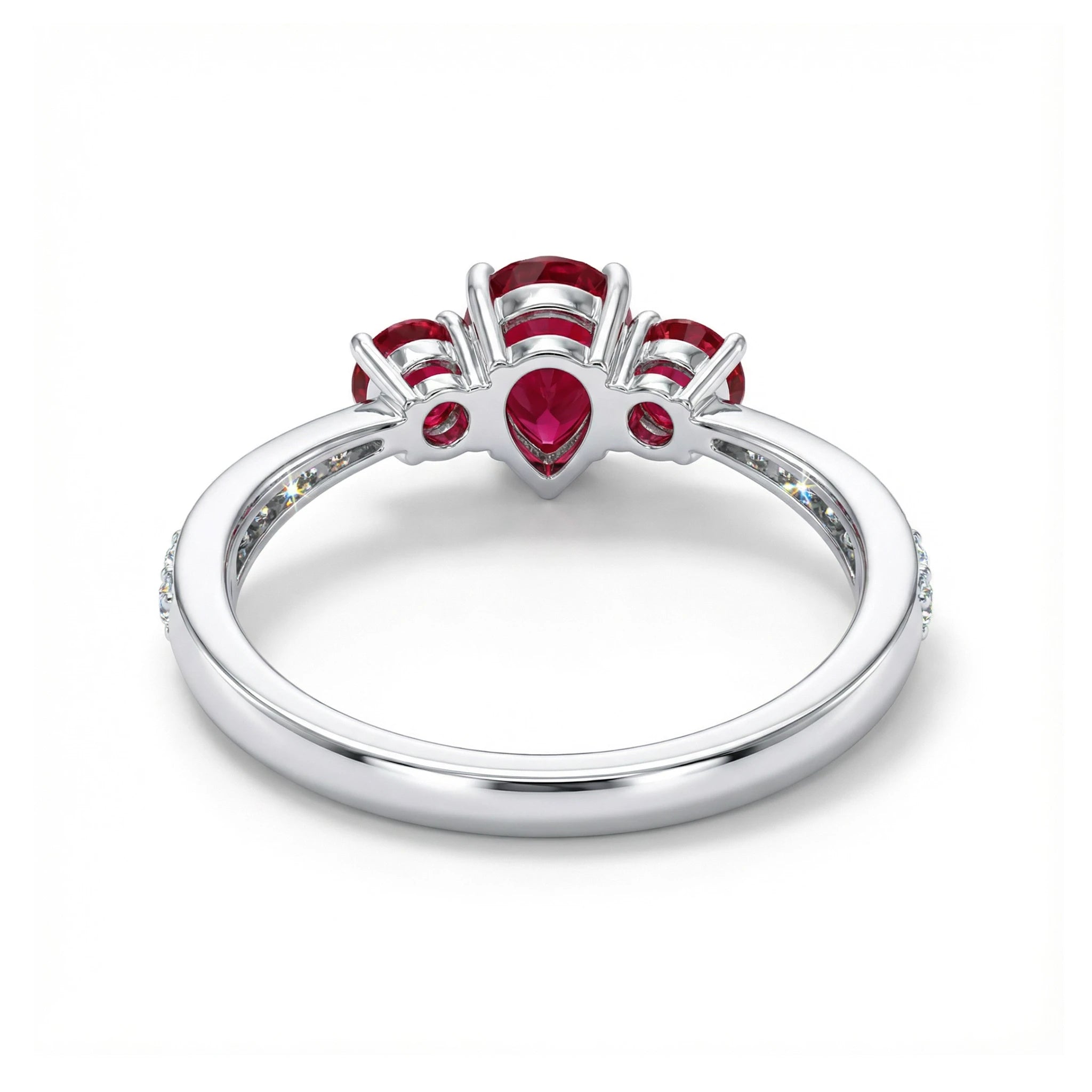 18K White Gold 3 Stone Pear Ruby Diamond Ring