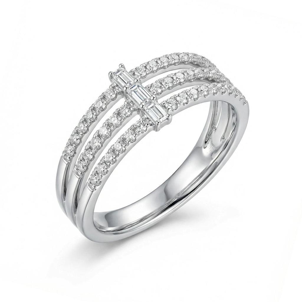 18K White Gold 3 Stone Baguette Cut Diamond Ring