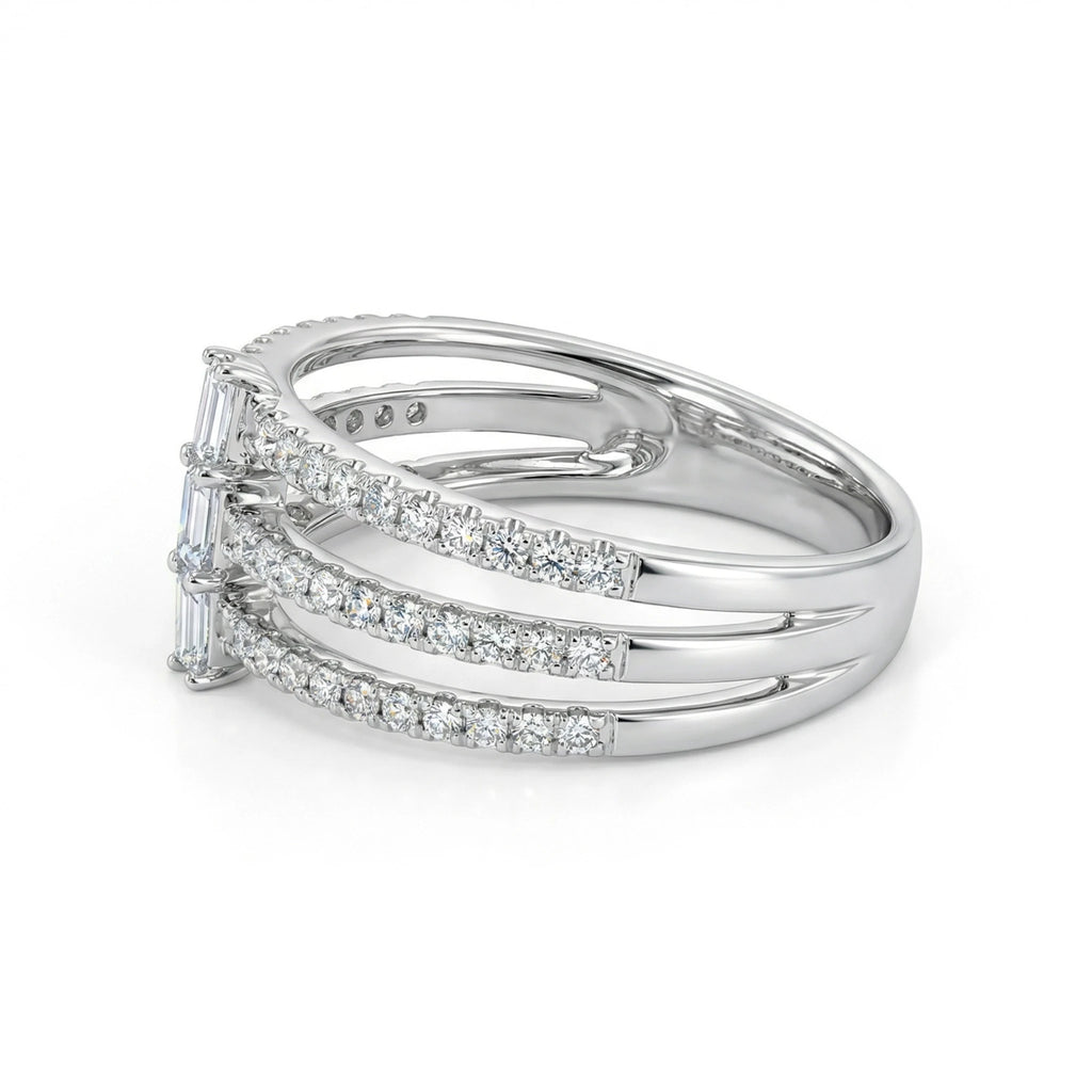 18K White Gold 3 Stone Baguette Cut Diamond Ring
