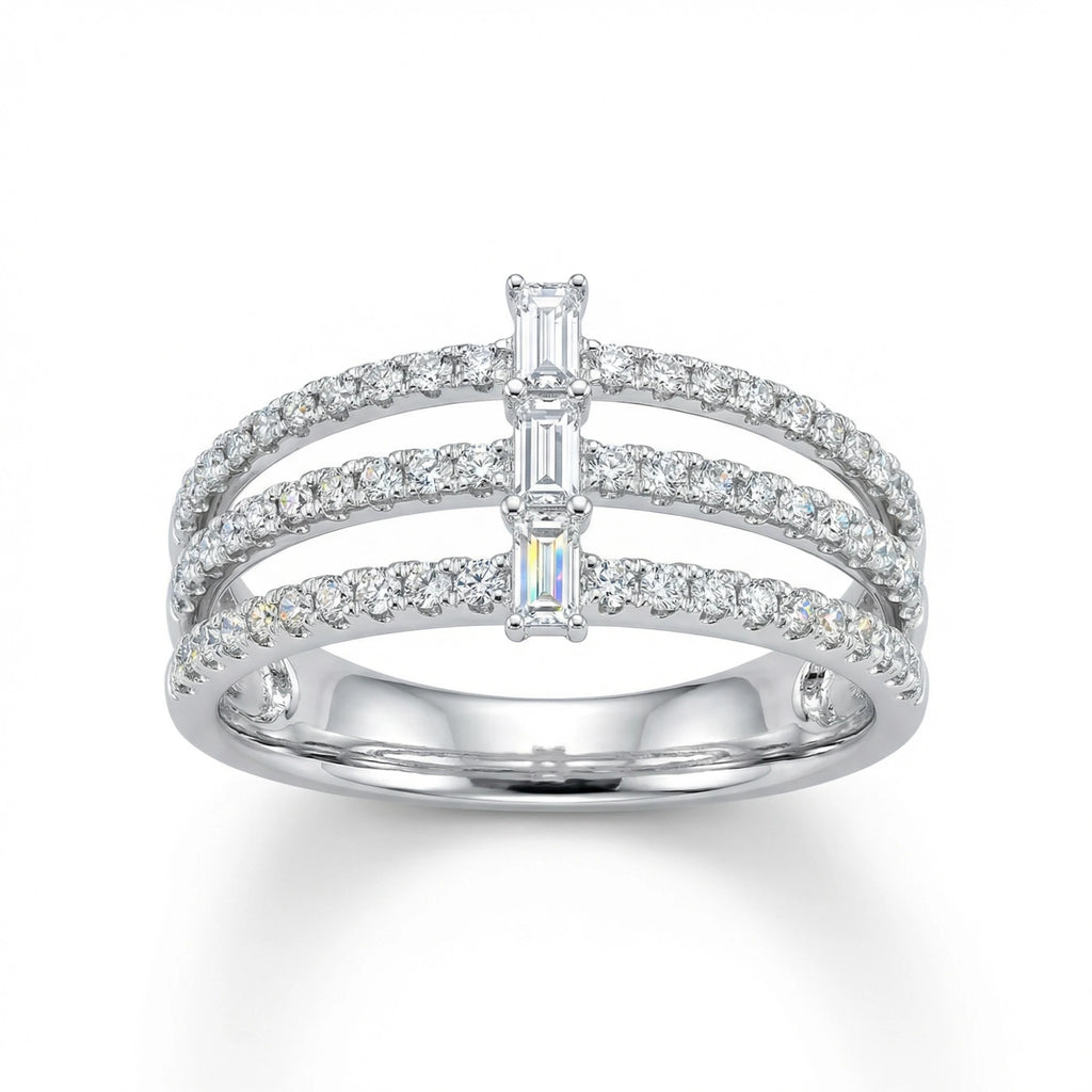 18K White Gold 3 Stone Baguette Cut Diamond Ring