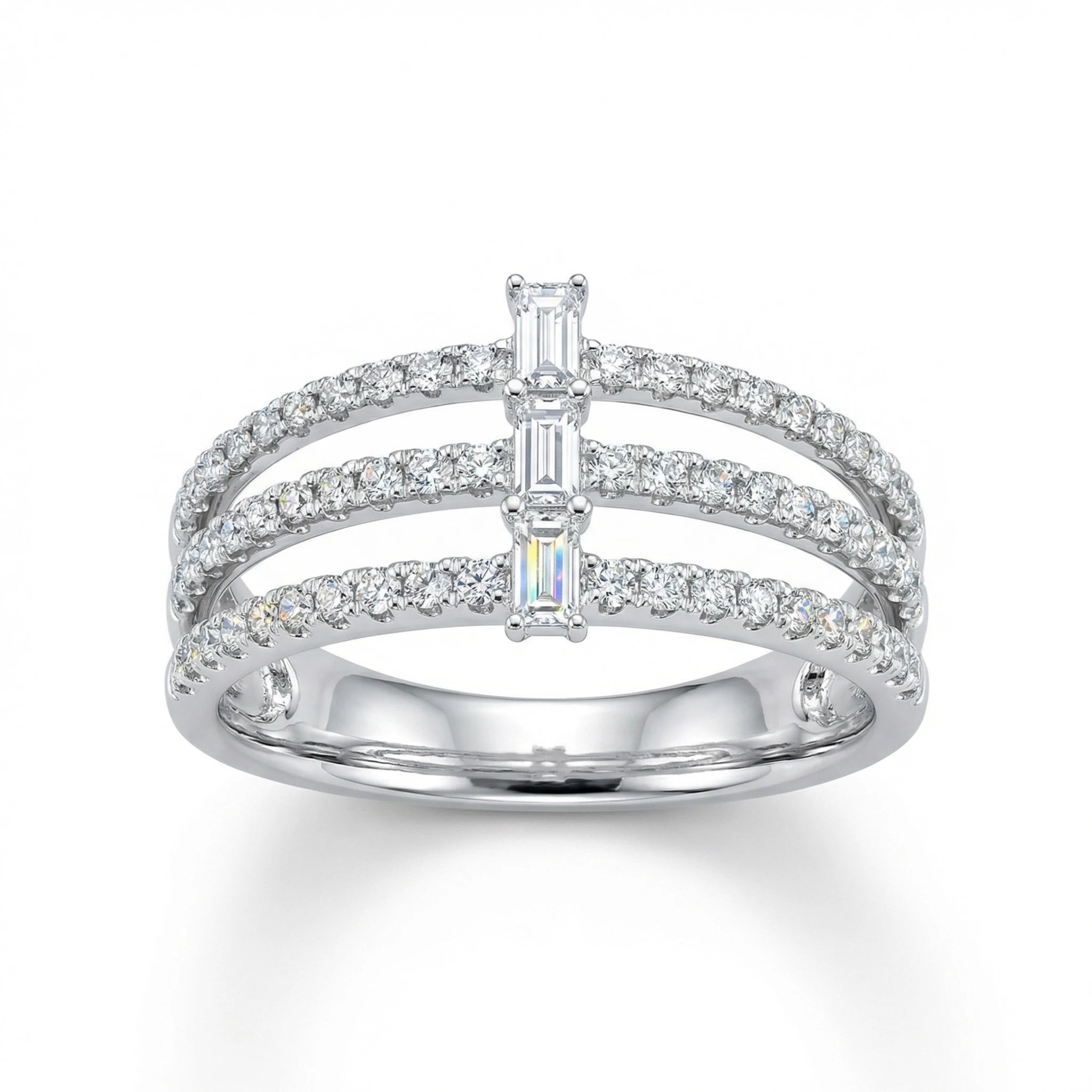 18K White Gold 3 Stone Baguette Cut Diamond Ring