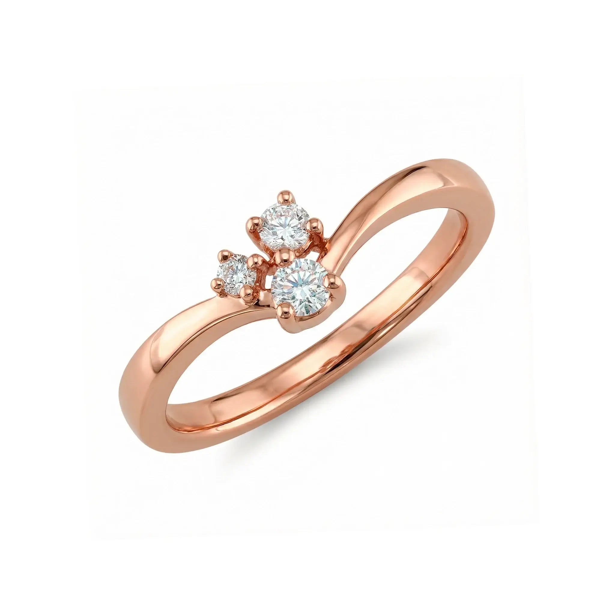 14K Yellow Gold 3 Stone Diamond Wedding Ring | Timeless Trilogy in a close-up view with sparkling diamonds.