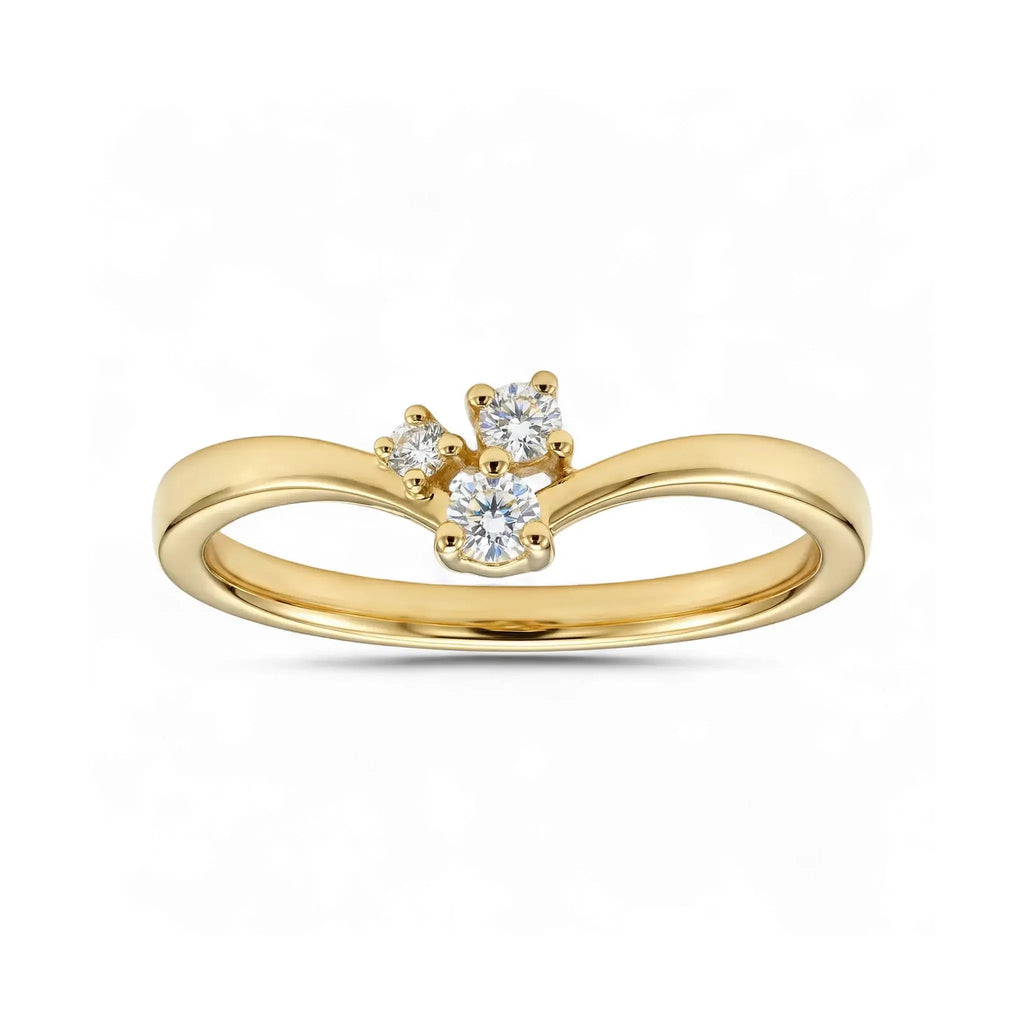 14K Yellow Gold 3 Stone Diamond Wedding Ring