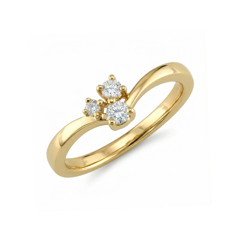 14K Yellow Gold 3 Stone Diamond Wedding Ring