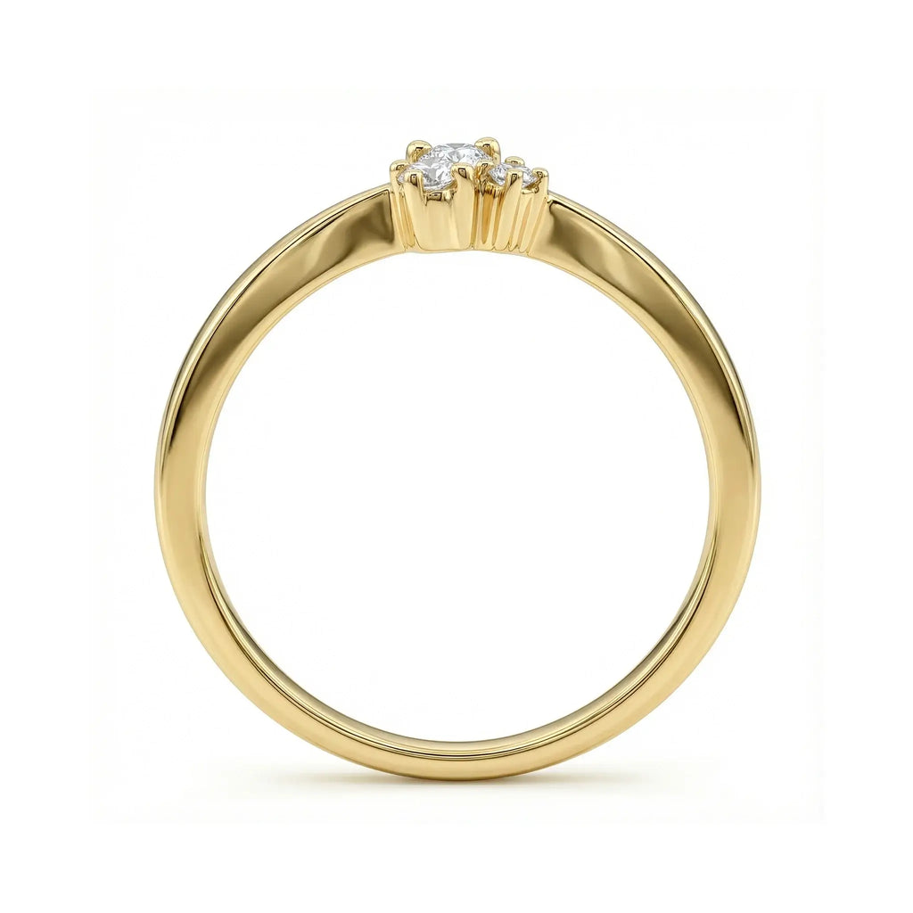 14K Yellow Gold 3 Stone Diamond Wedding Ring