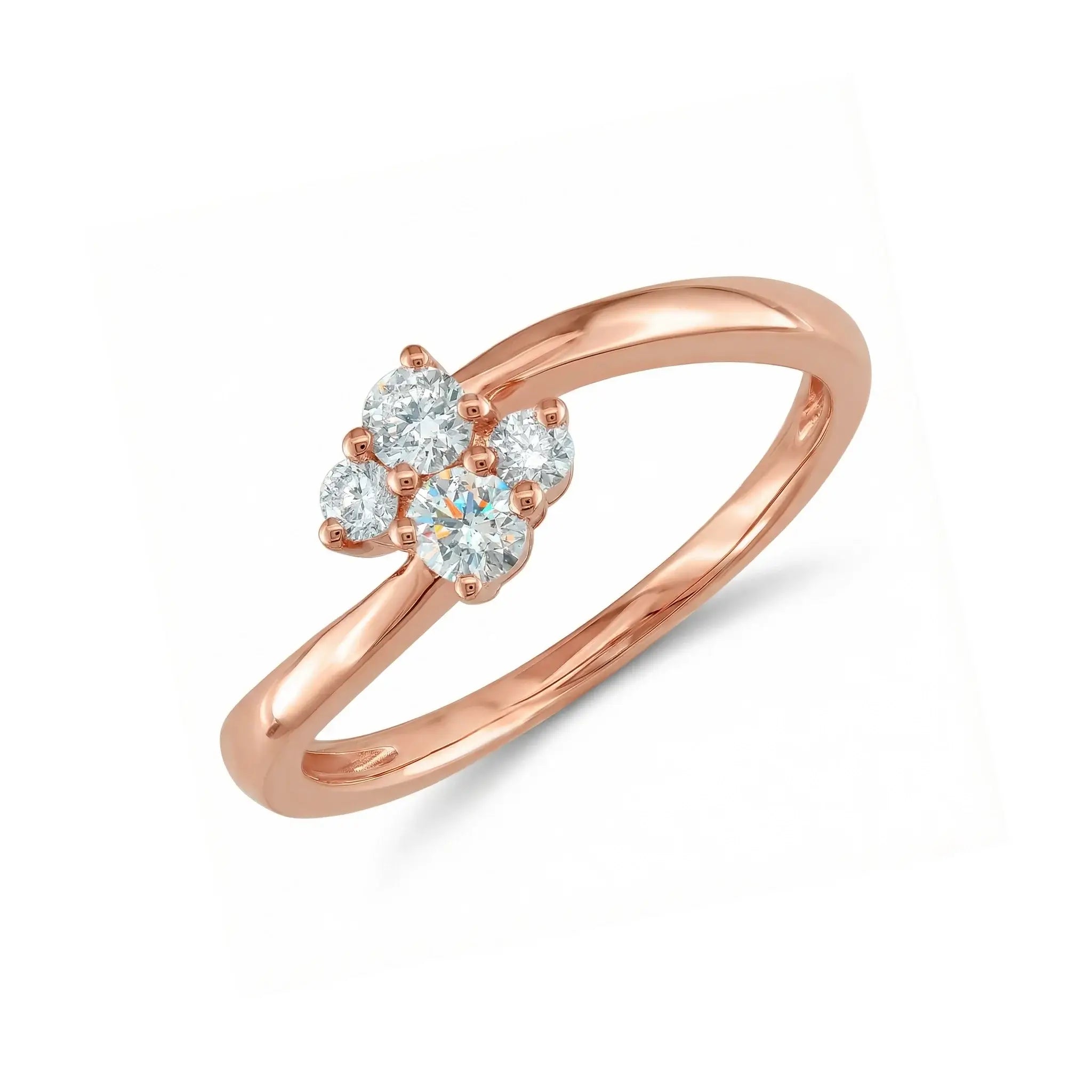 14K Yellow Gold 4 Stone Diamond Wedding Ring - rose gold