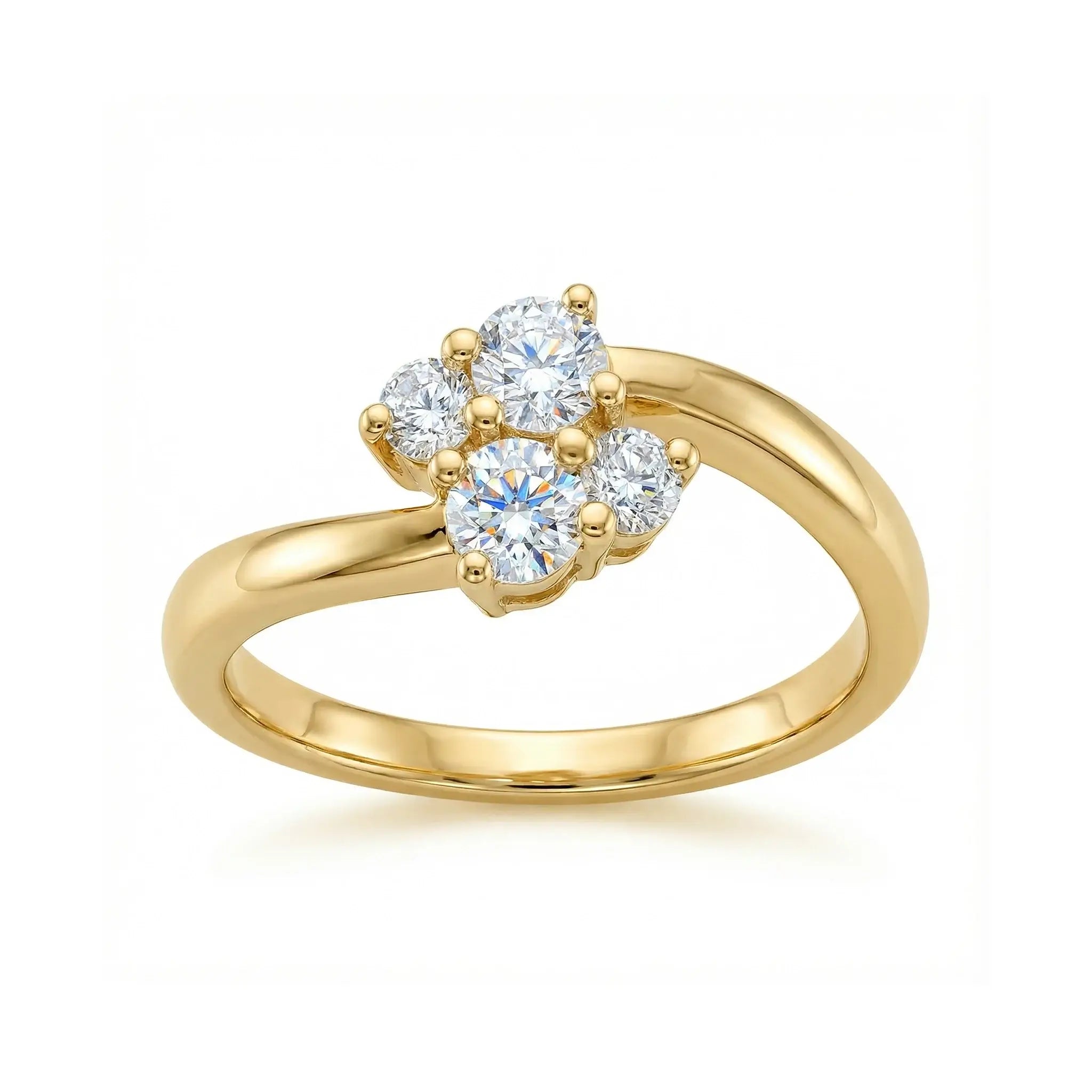 14K Yellow Gold 4 Stone Diamond Wedding Ring